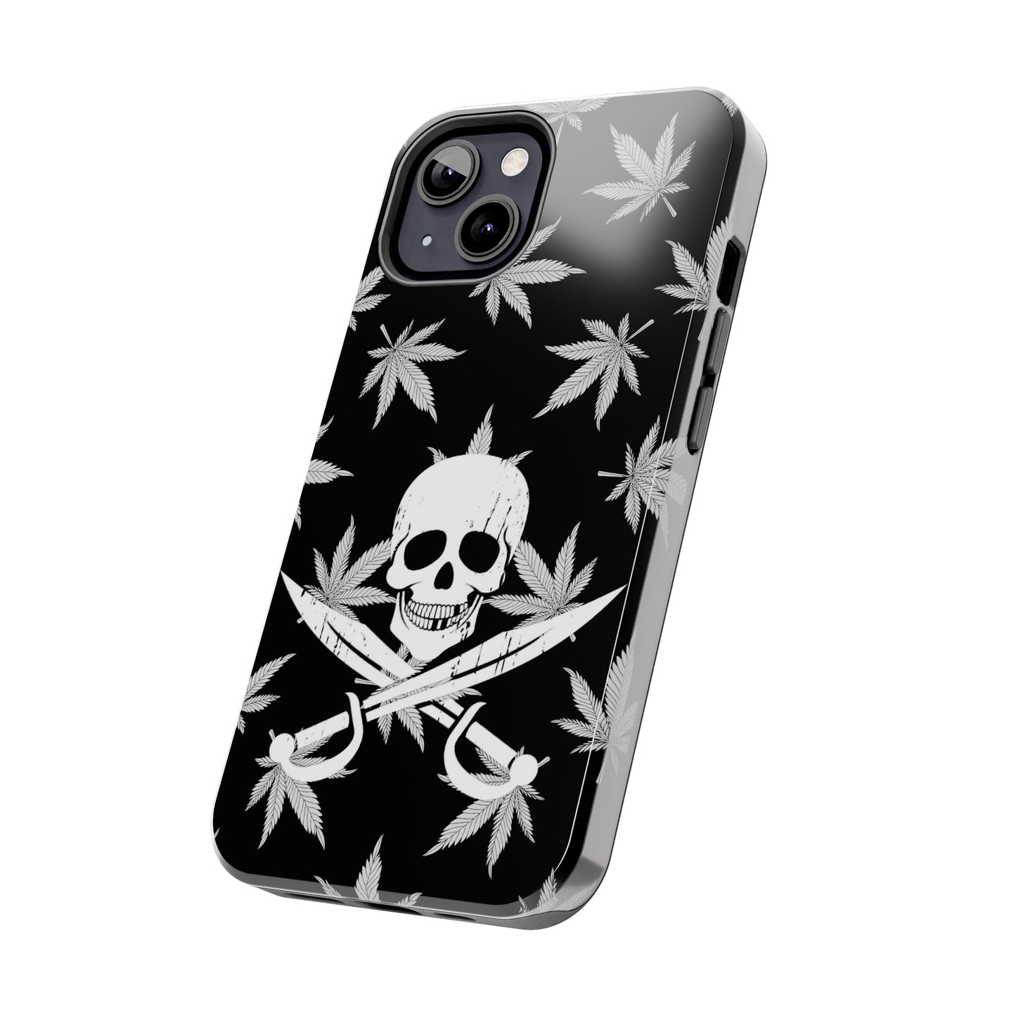 420 skull & crossbones tough phone case cannabis and jolly roger black and white weed skull phone case 420 gift for stoner pirates