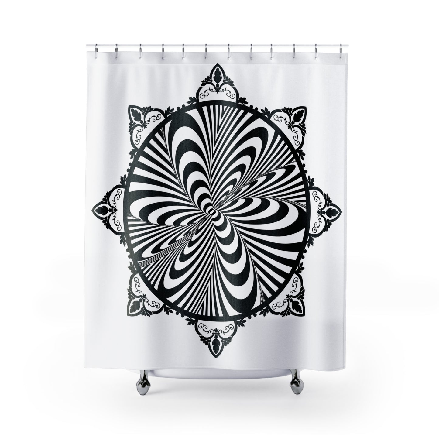 Psychedelic black and white trippy mandala Shower Curtain boho chic eclectic trippy bathrooms decor