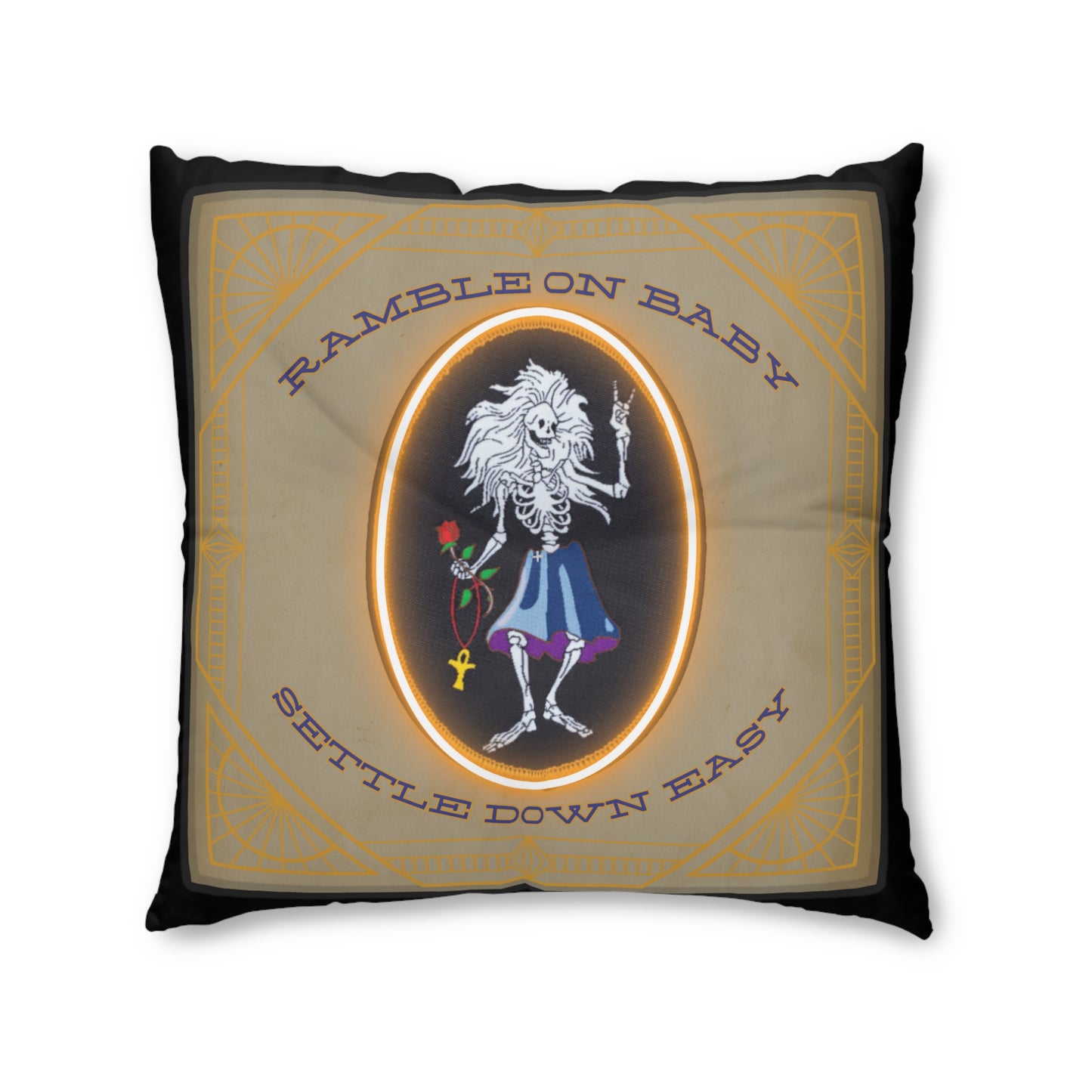 Grateful Dead song lyrics Ramble on Rose Rosebud square tufted floor pillow, dead head home decor