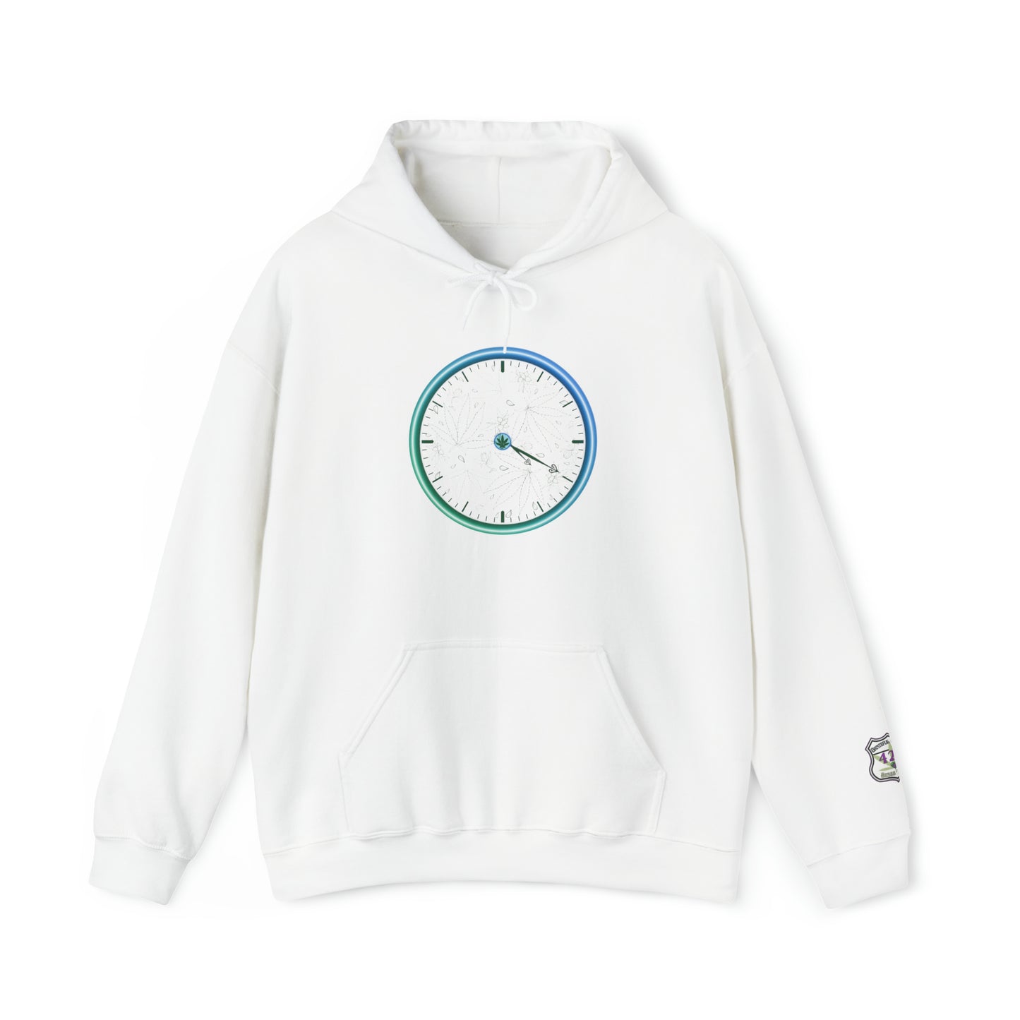 420 clock hoodie- cannabis couture neon 420 clock, print on front and left sleeve- 420 stoner sweatshirt marijuana high end stoner apparel