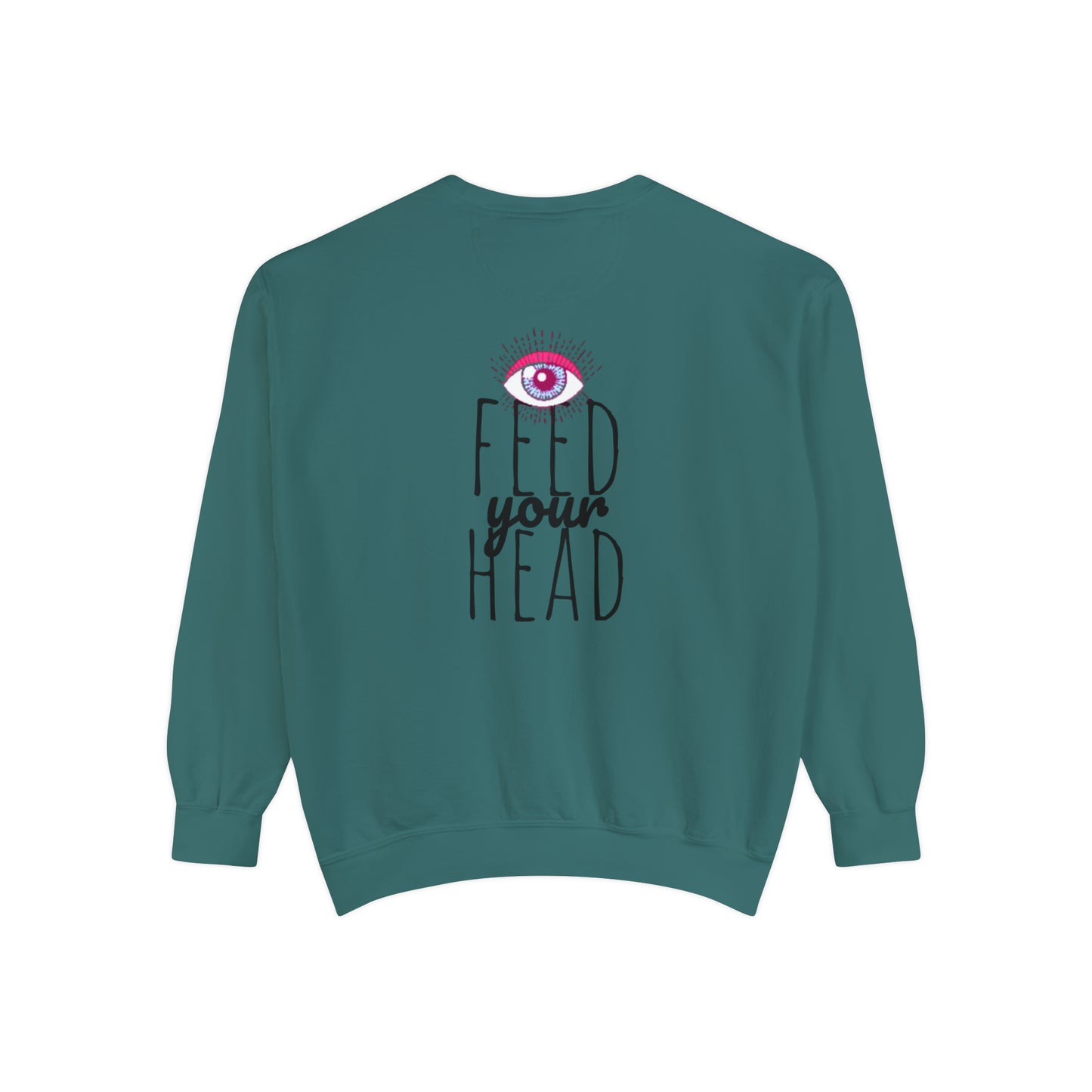 Magic mushroom psychedelic Unisex Garment-Dyed Sweatshirt cotton blend Feed your head song lyric quote on back - long sleeved trendy colors.
