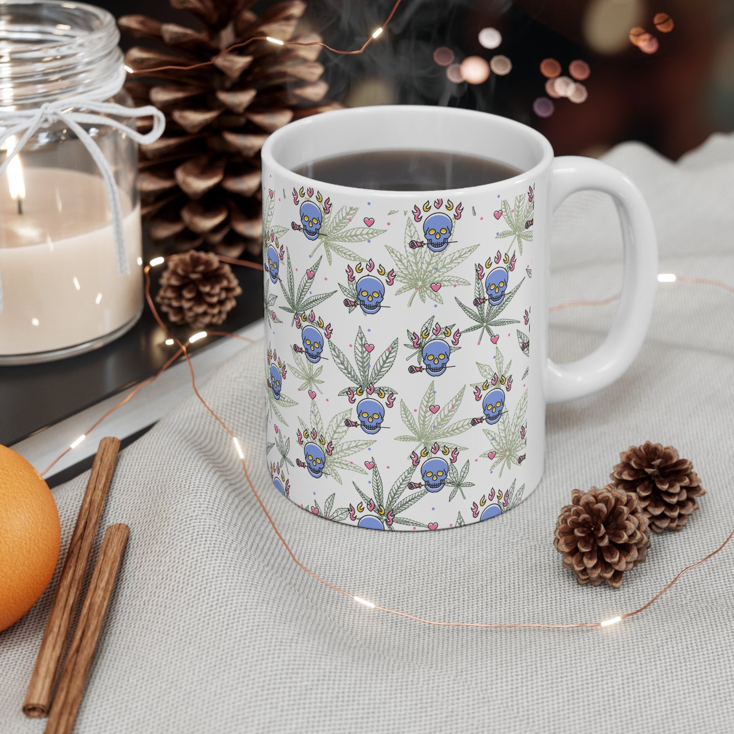 Skulls and cannabis print Mug marijuana skulls roses mug
