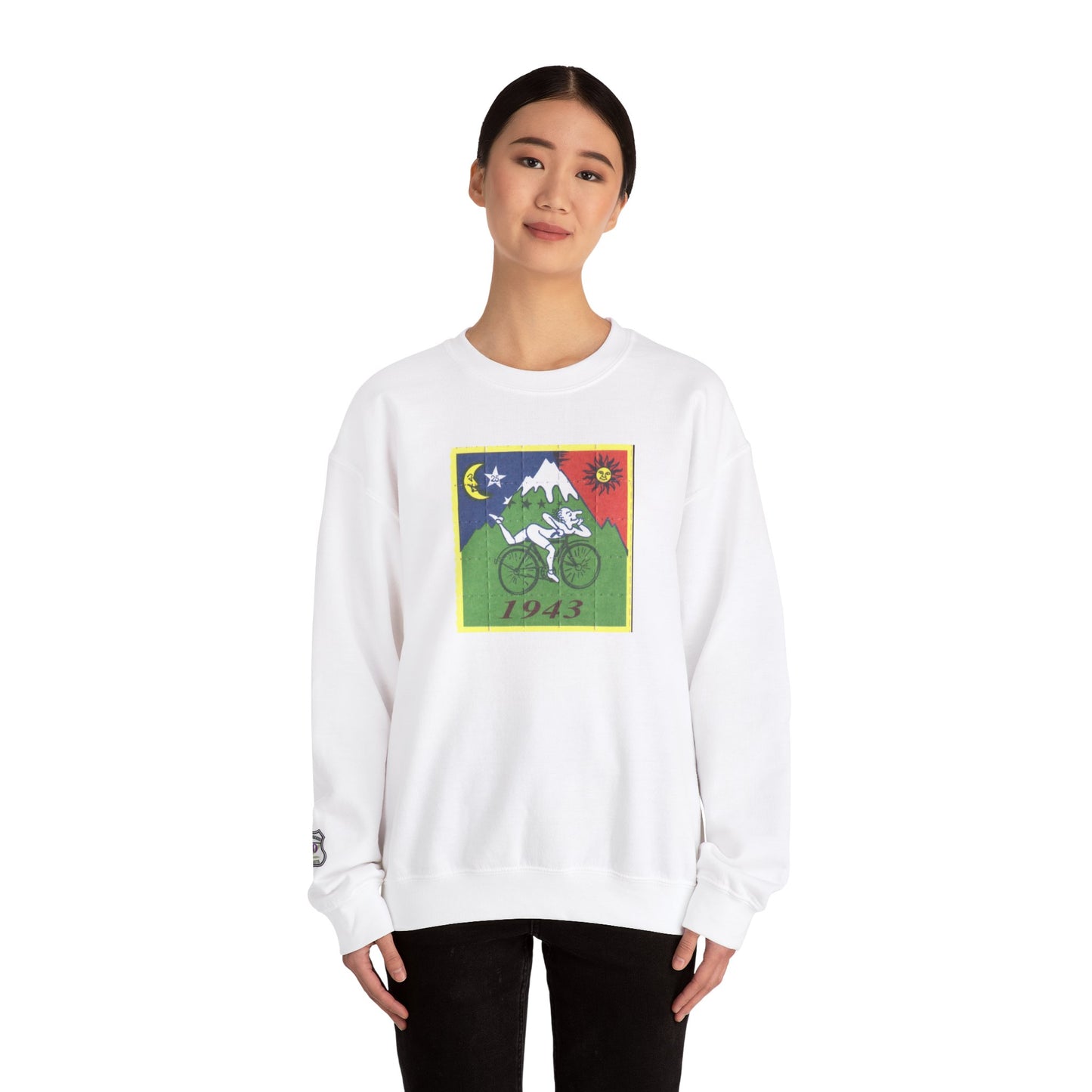 Bicycle Day vintage psychedelic blotter art sweatshirt - Albert Hoffman 1943 sweatshirt - Classic psychedelic motif with sleeve print
