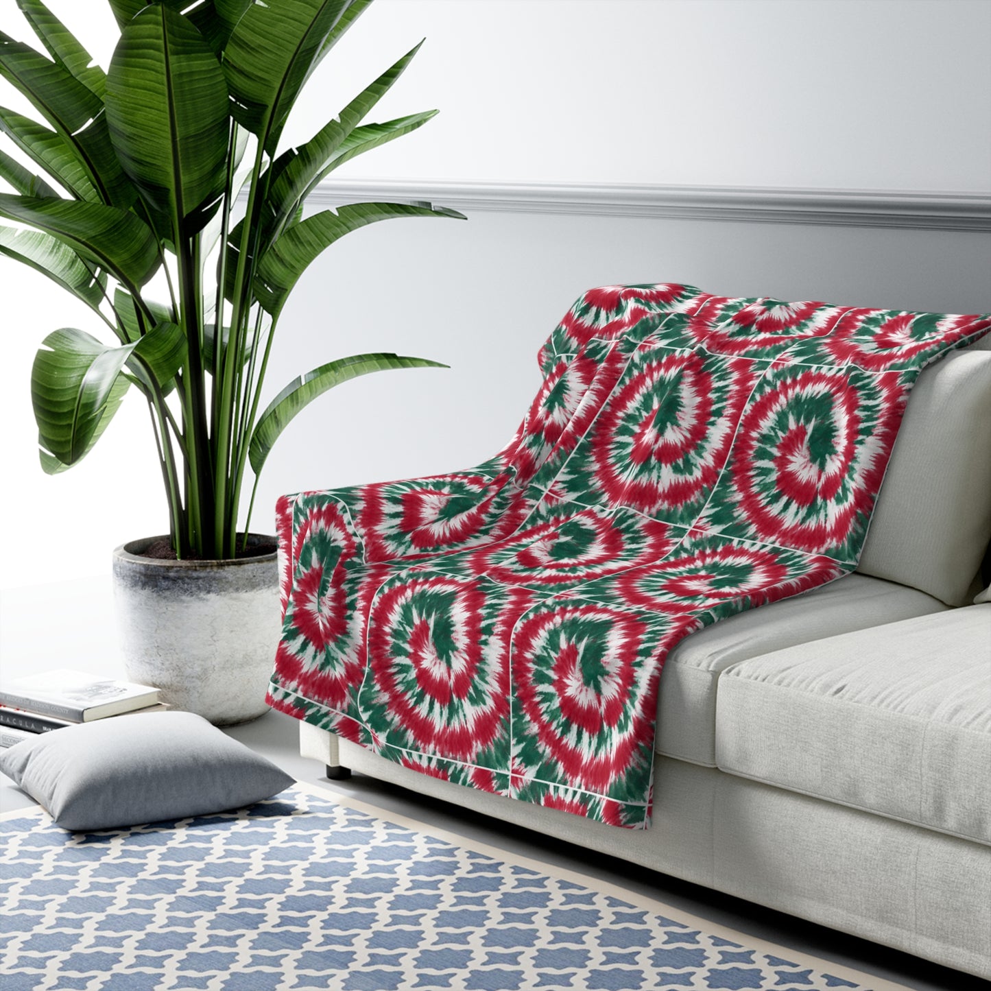 Christmas colors tiedye spiral Sherpa Fleece blanket perfect for the holidays