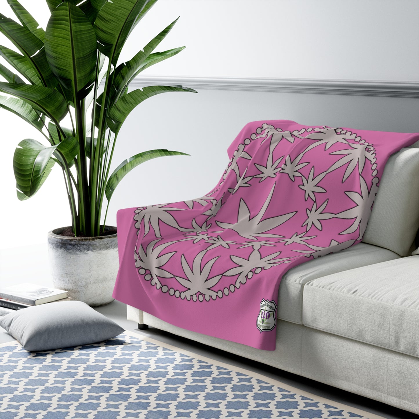 Cannabis couture fleece blanket marijuana pink blanket perfect gift for stoners high end 420 home decor