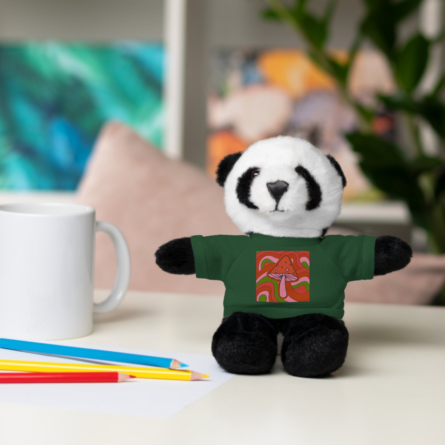 Stuffed Animals with psychedelic mushroom tshirt fun gift for fungi lovers