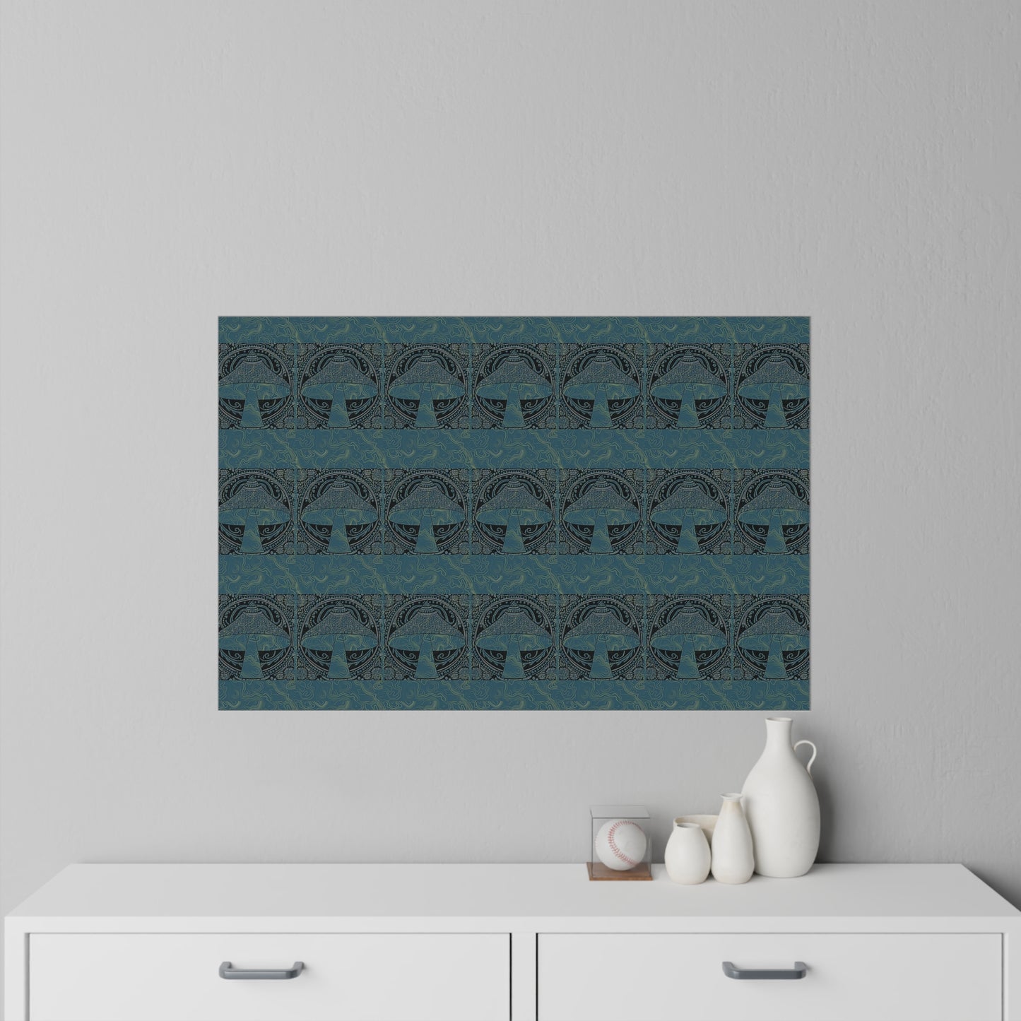 Psychedelic wall design boho decor wall decals batik Bali style inspired mushroom wall paper hip eclectic room design elements