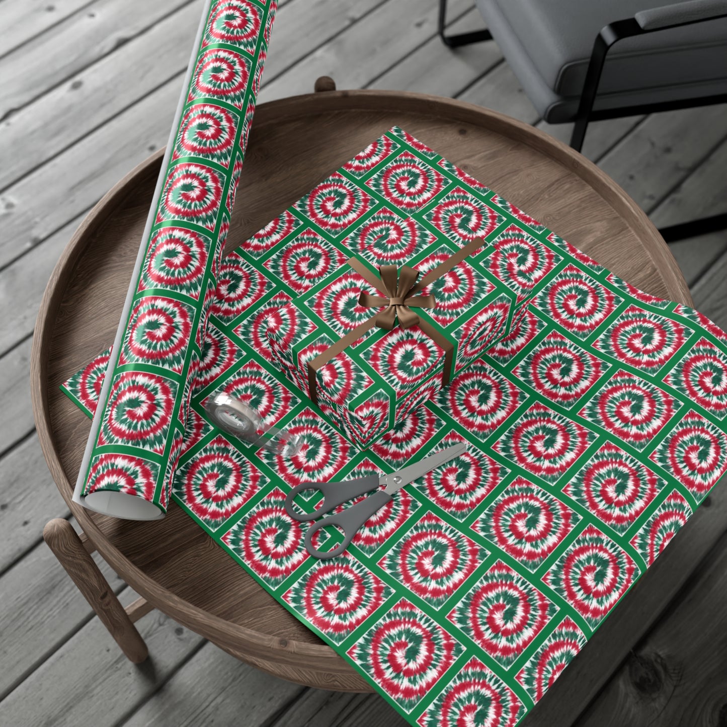 Green Psychedelic tiedye wrapping paper spiral tie dye gift wrap for hippie gifting
