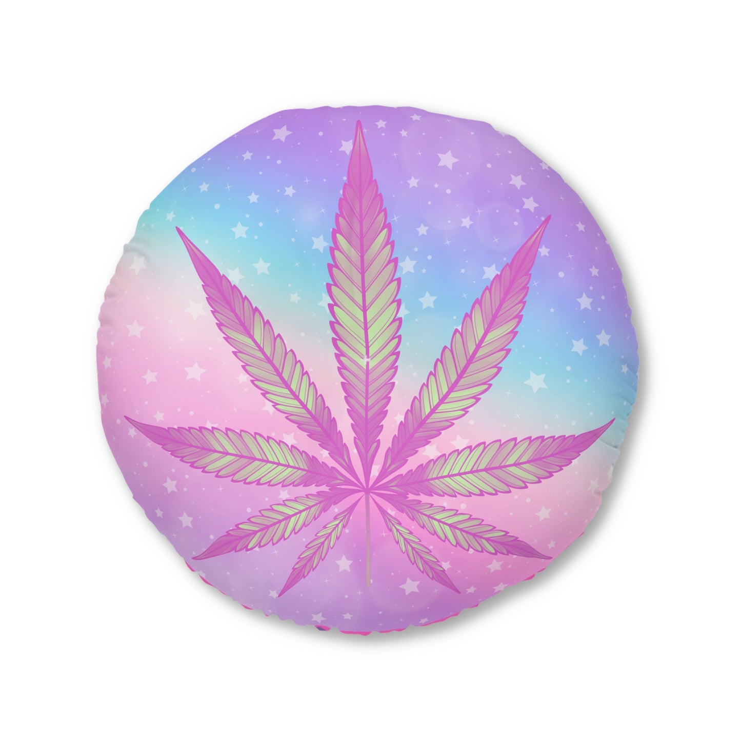 Cannabis 420 stars candycore decor tufted round floor pillow, high end stoner interior design
