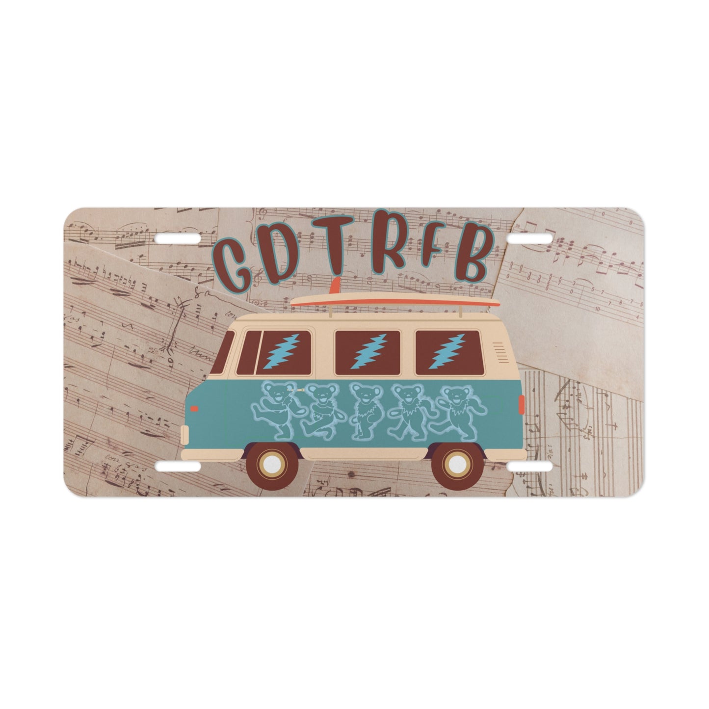 VW vintage bus with surf board & grateful dead bears vanity plate