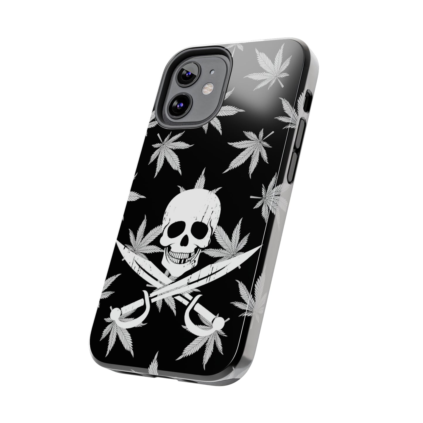 420 skull & crossbones tough phone case cannabis and jolly roger black and white weed skull phone case 420 gift for stoner pirates