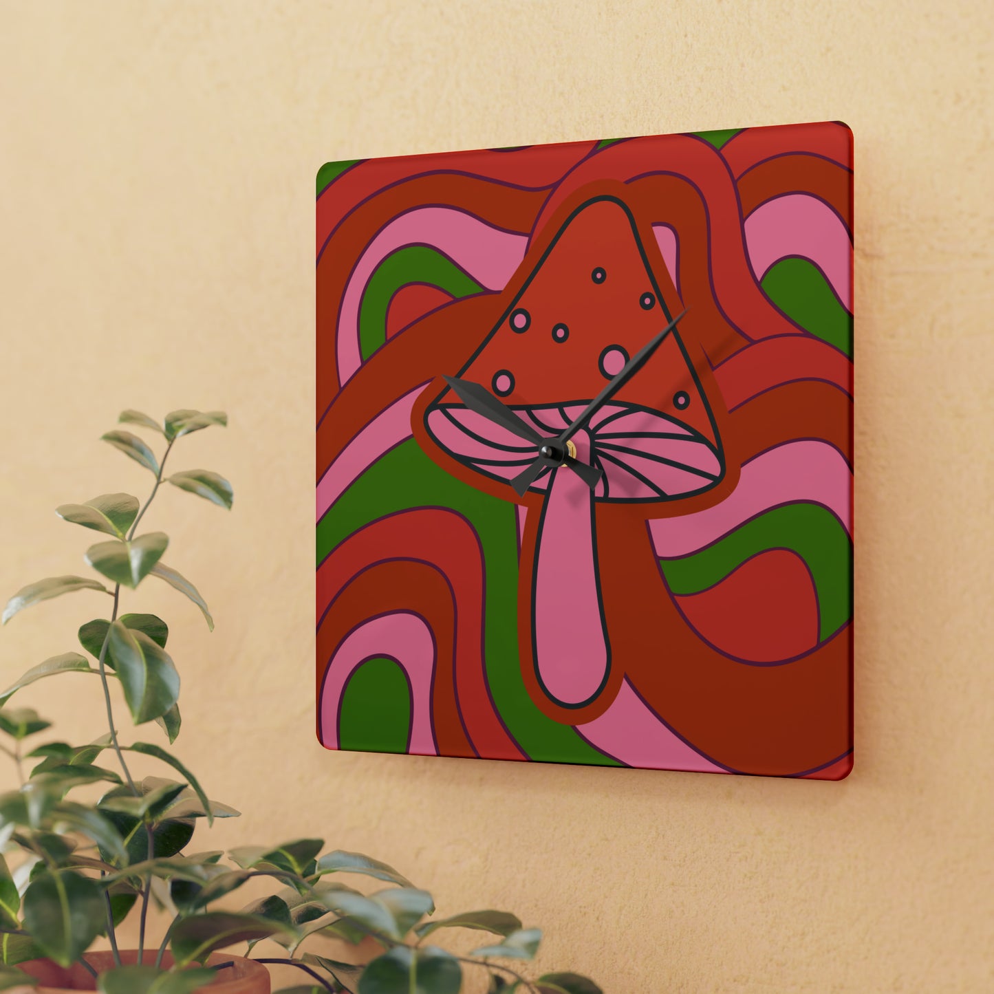 70s retro Acrylic Wall Clock psychedelic mushroom home decor