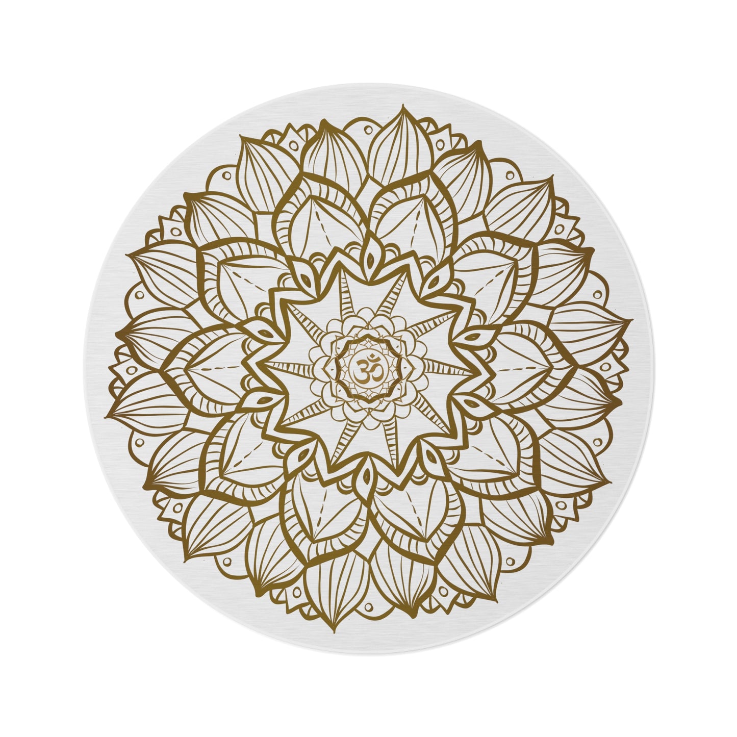 Mandala OM round boho rug - brown lotus on white rug - eclectic style, sacred geometry home decor
