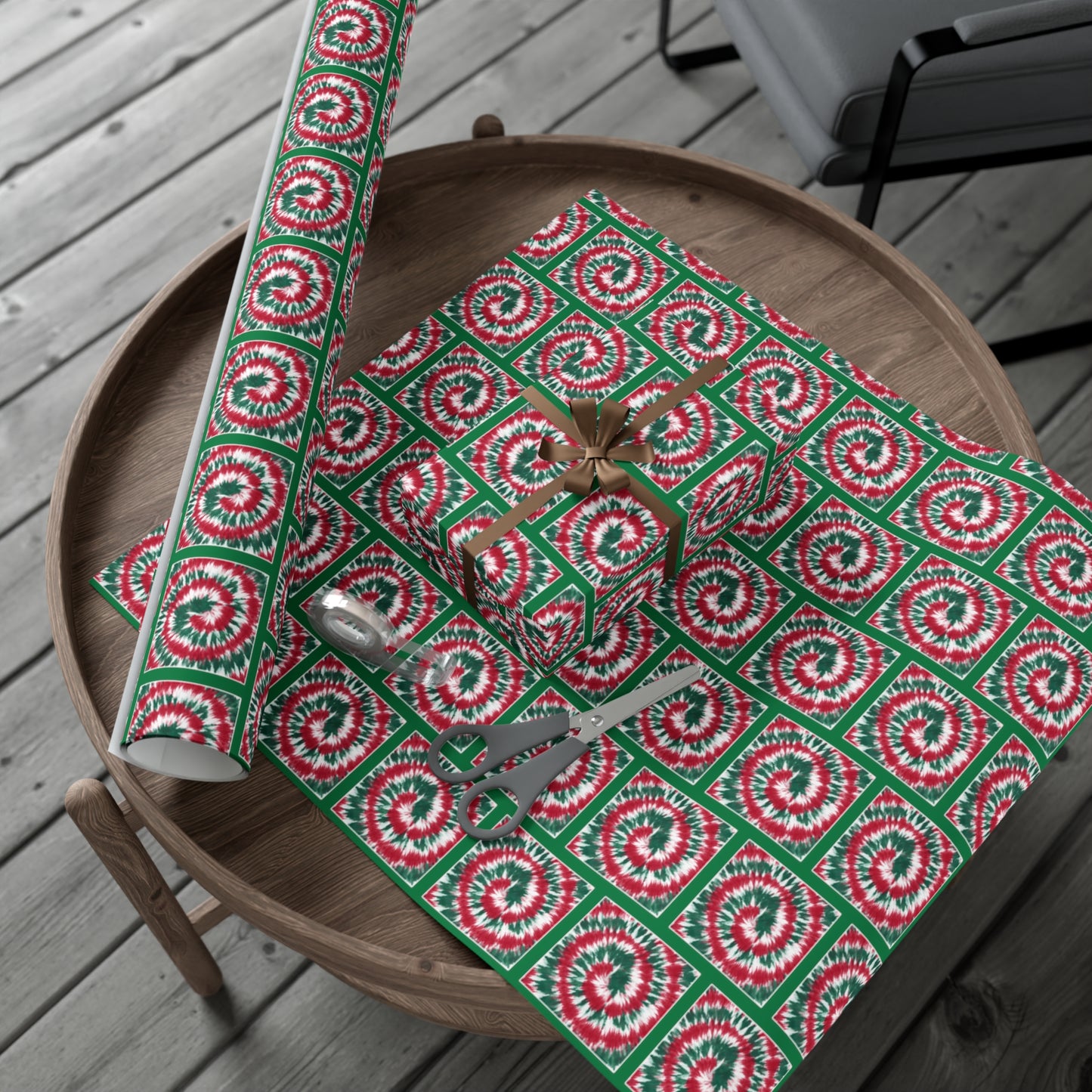 Green Psychedelic tiedye wrapping paper spiral tie dye gift wrap for hippie gifting