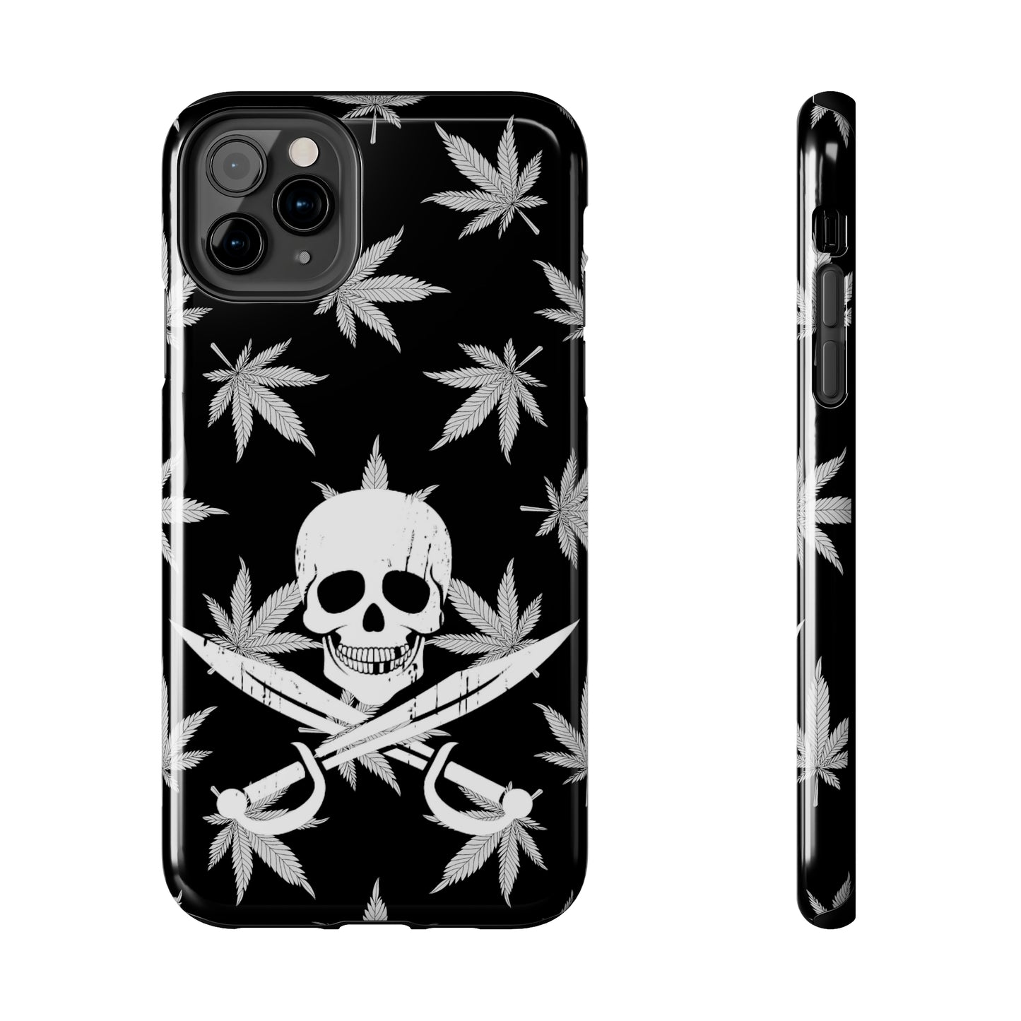 420 skull & crossbones tough phone case cannabis and jolly roger black and white weed skull phone case 420 gift for stoner pirates