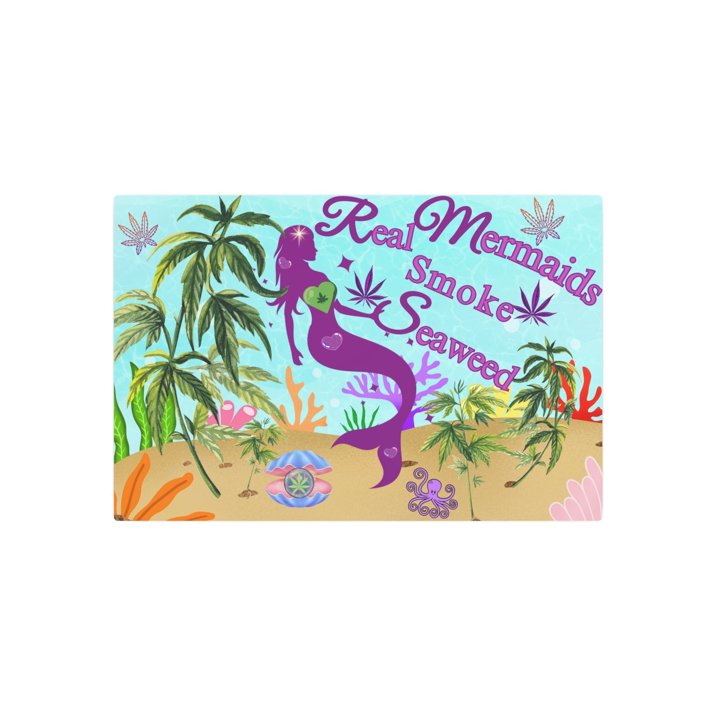 Marijuana Mermaid Metal Art Sign cannabis room decor coastal 420 style