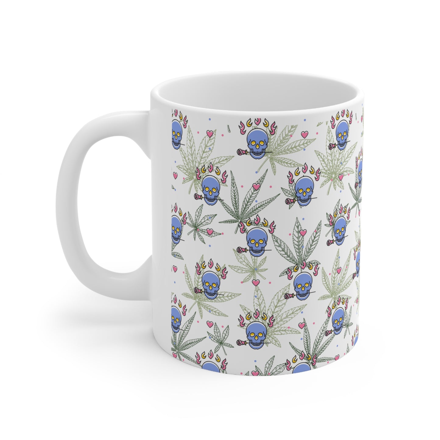 Skulls and cannabis print Mug marijuana skulls roses mug