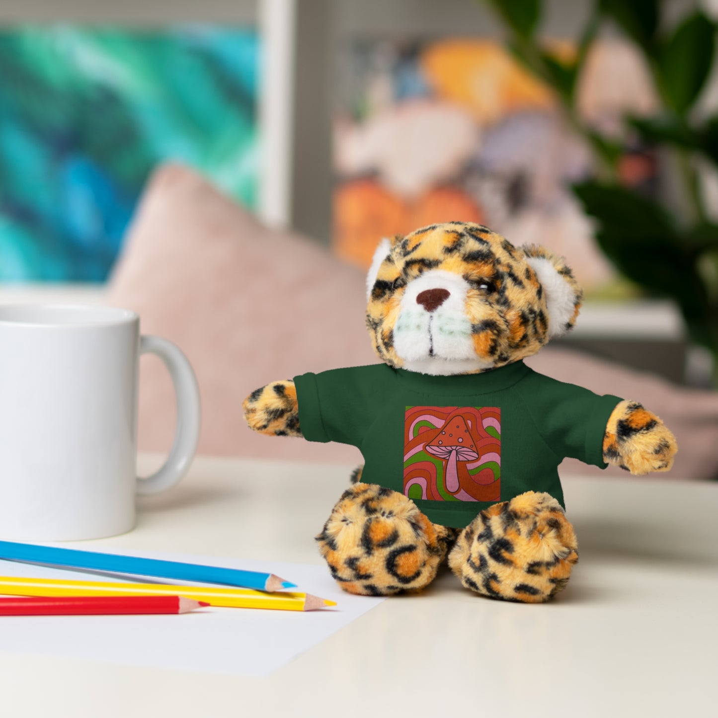 Stuffed Animals with psychedelic mushroom tshirt fun gift for fungi lovers