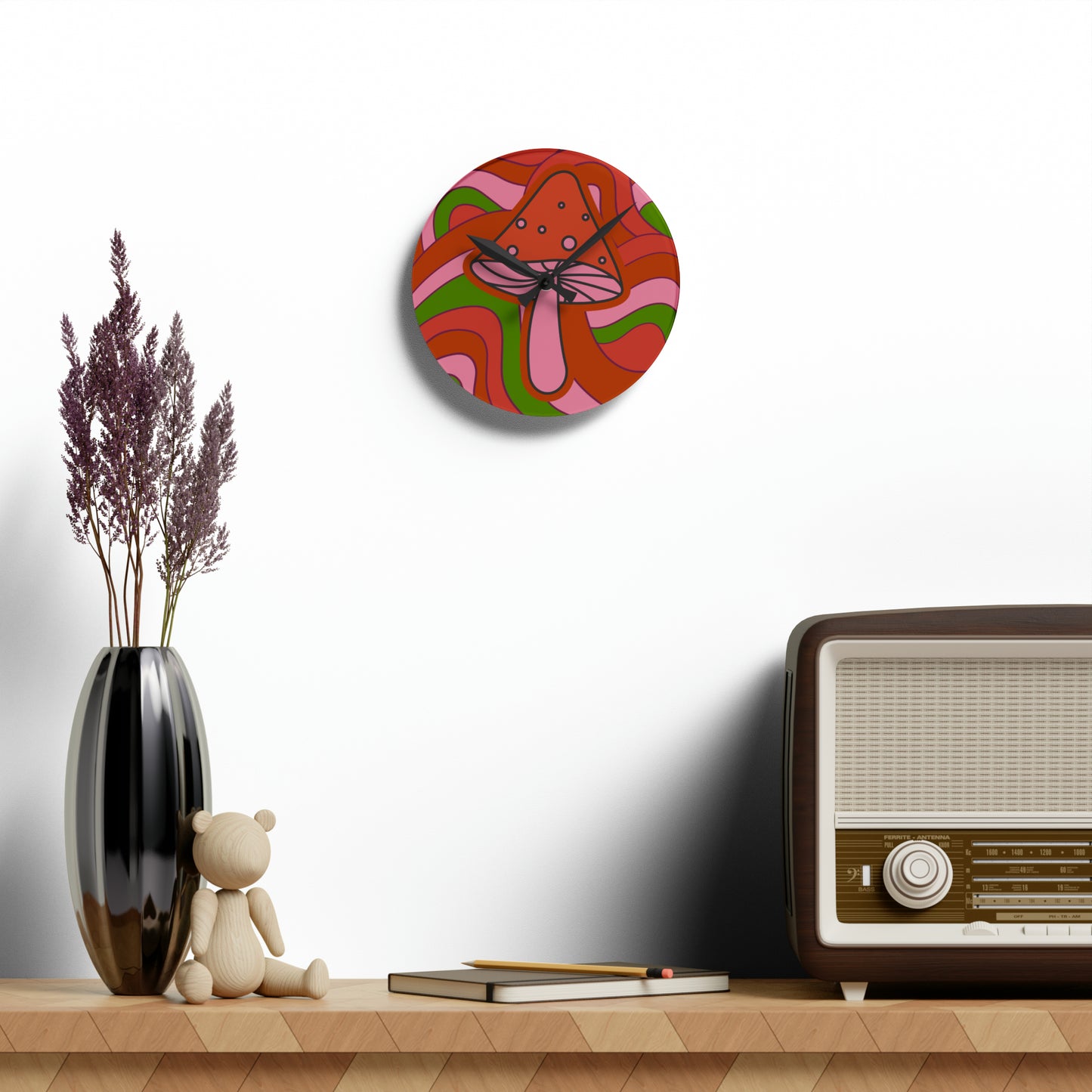 70s retro Acrylic Wall Clock psychedelic mushroom home decor