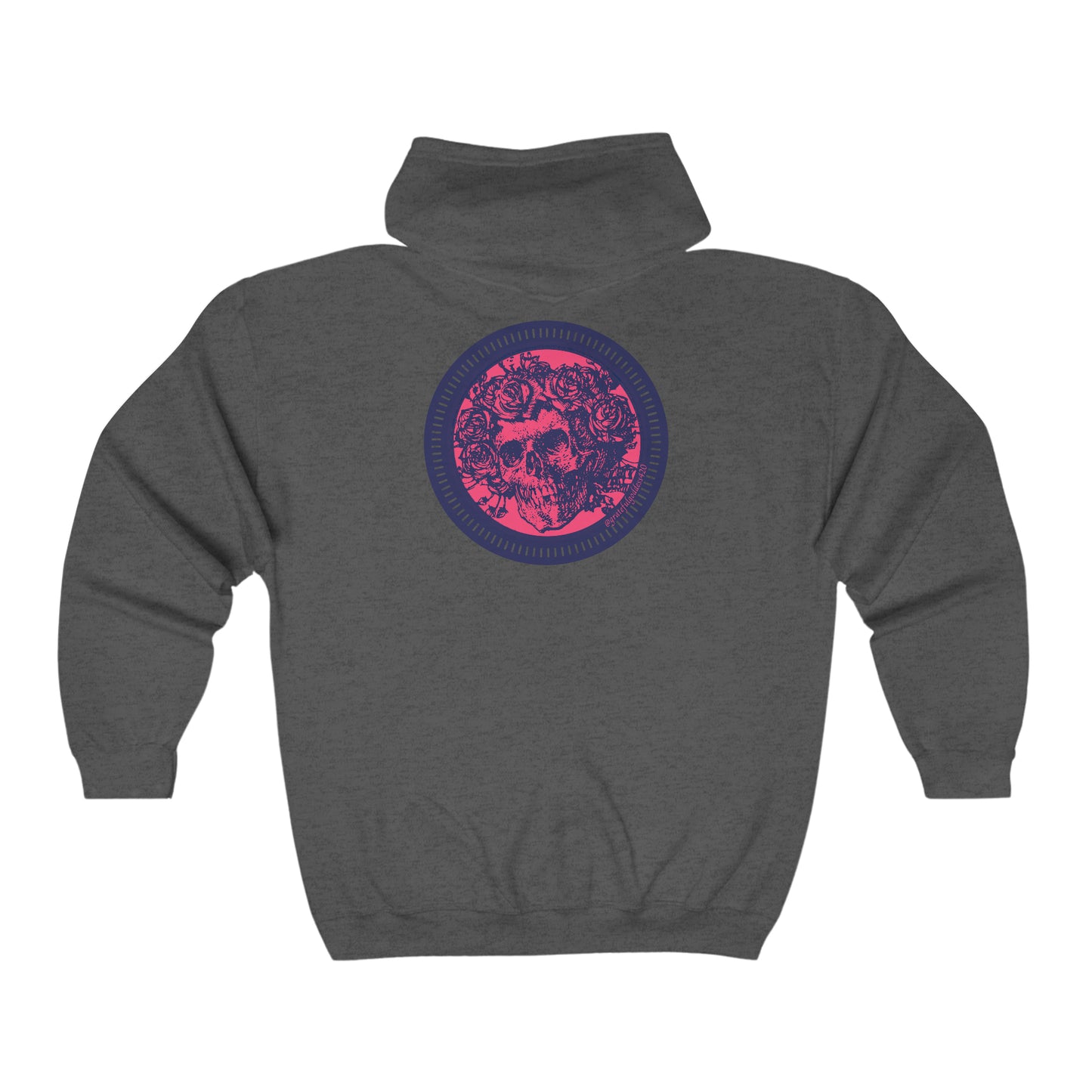 Grateful Dead inspired skull and roses Bertha Full Zip Hooded Sweatshirt 2 sided print with 13 Point Bolt