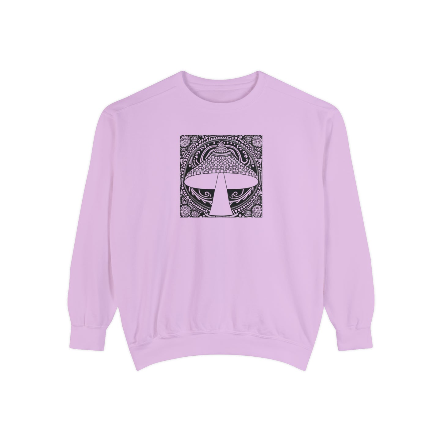Magic mushroom psychedelic Unisex Garment-Dyed Sweatshirt cotton blend Feed your head song lyric quote on back - long sleeved trendy colors.