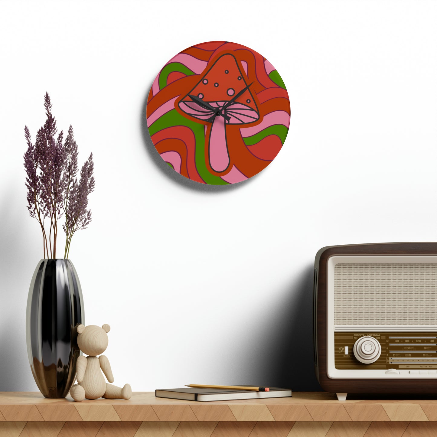 70s retro Acrylic Wall Clock psychedelic mushroom home decor
