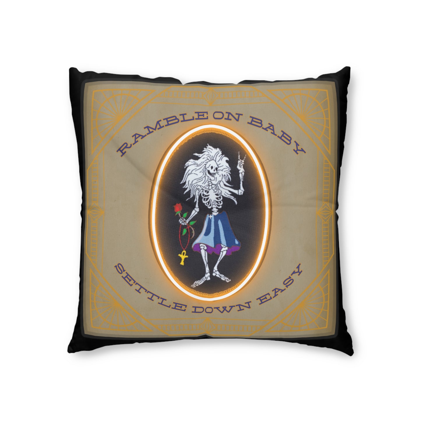 Grateful Dead song lyrics Ramble on Rose Rosebud square tufted floor pillow, dead head home decor