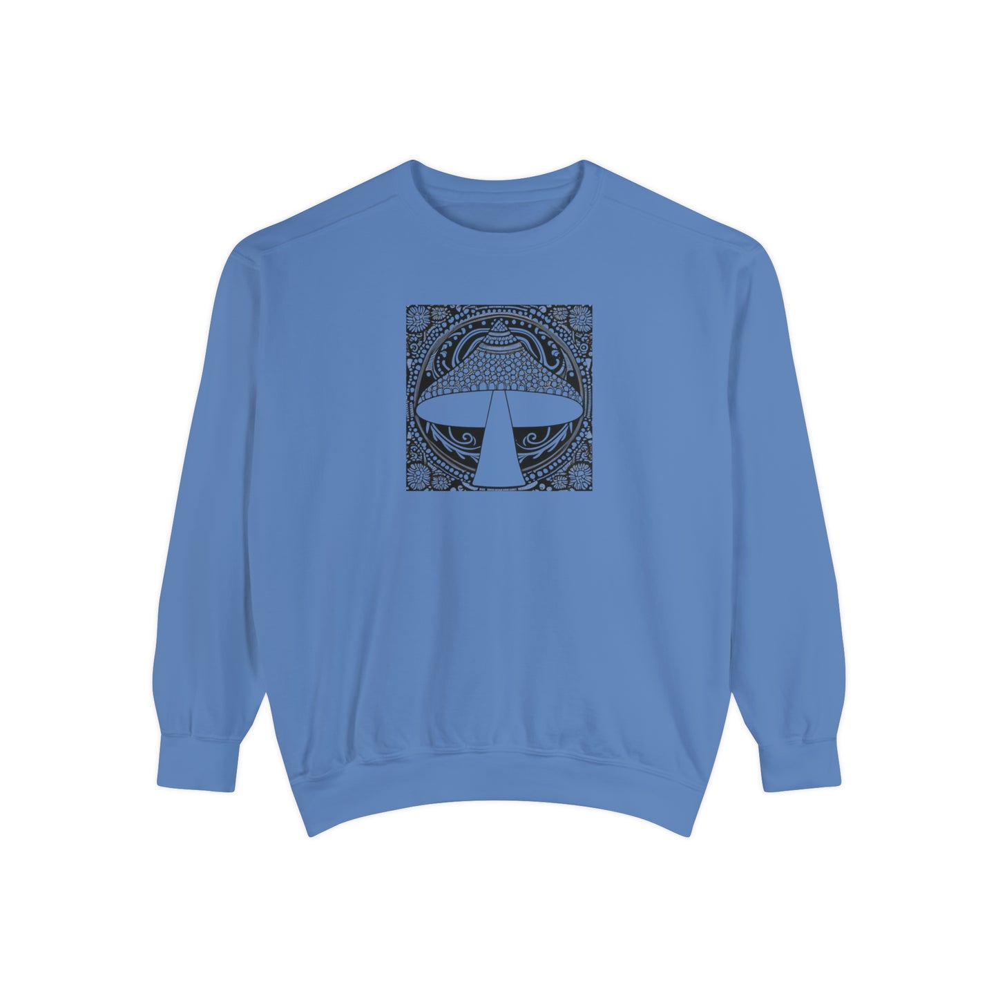 Magic mushroom psychedelic Unisex Garment-Dyed Sweatshirt cotton blend Feed your head song lyric quote on back - long sleeved trendy colors.