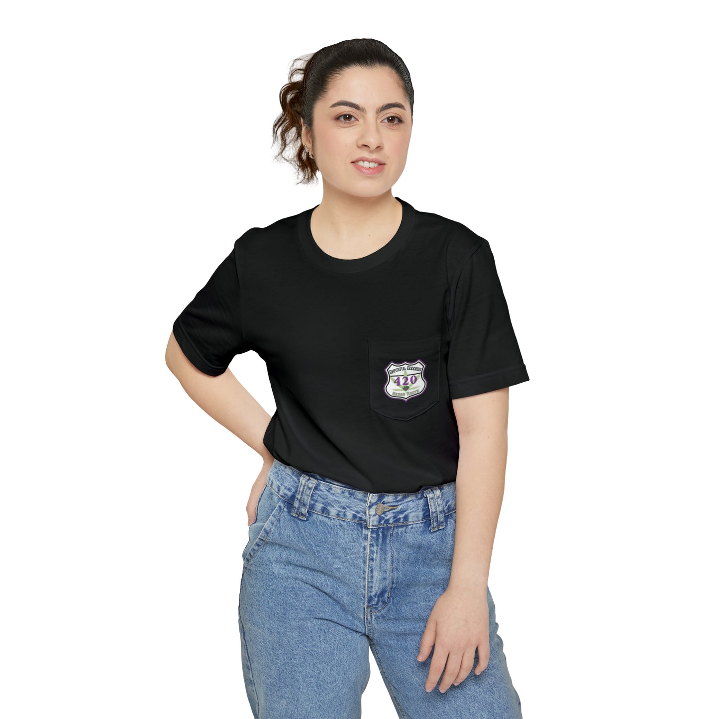 Cannabis couture 420 motif sacred geometry unisex Pocket T-shirt perfect for marijuana lovers and high end enthusiasts