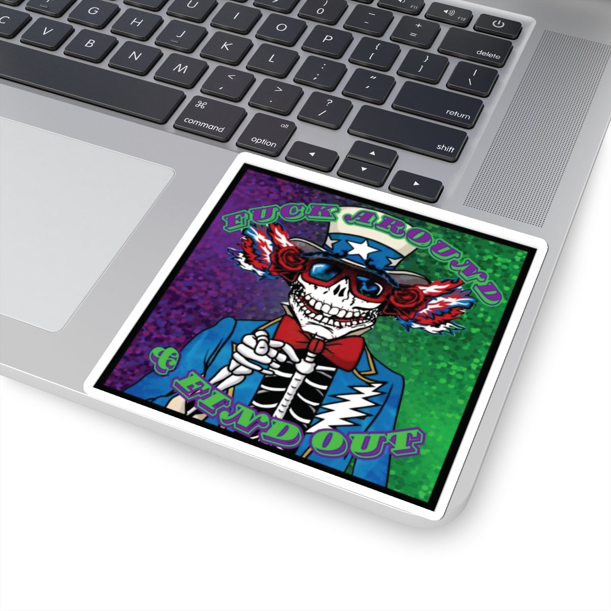 Grateful Dead sticker fuck around and find out hippie inspired skeleton decal