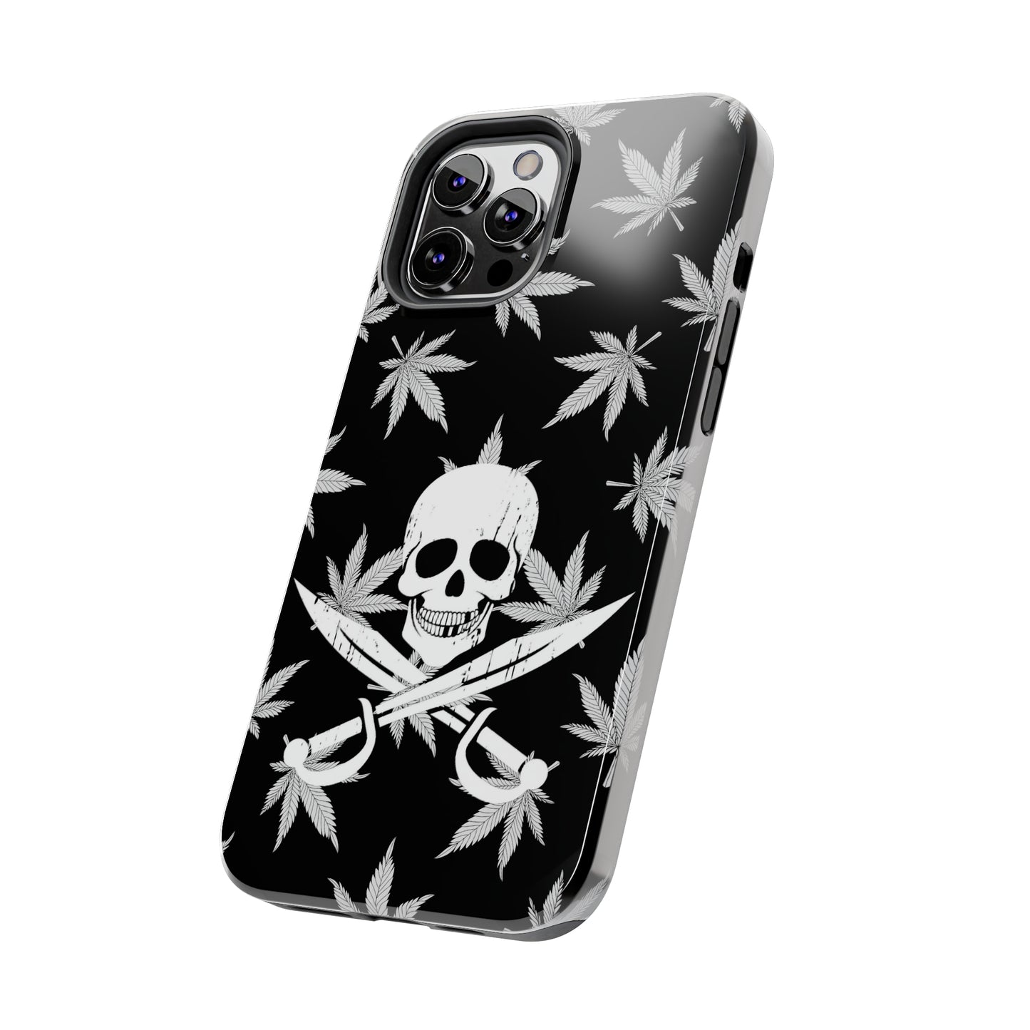 420 skull & crossbones tough phone case cannabis and jolly roger black and white weed skull phone case 420 gift for stoner pirates