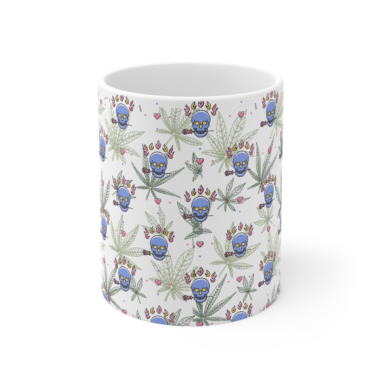 Skulls and cannabis print Mug marijuana skulls roses mug