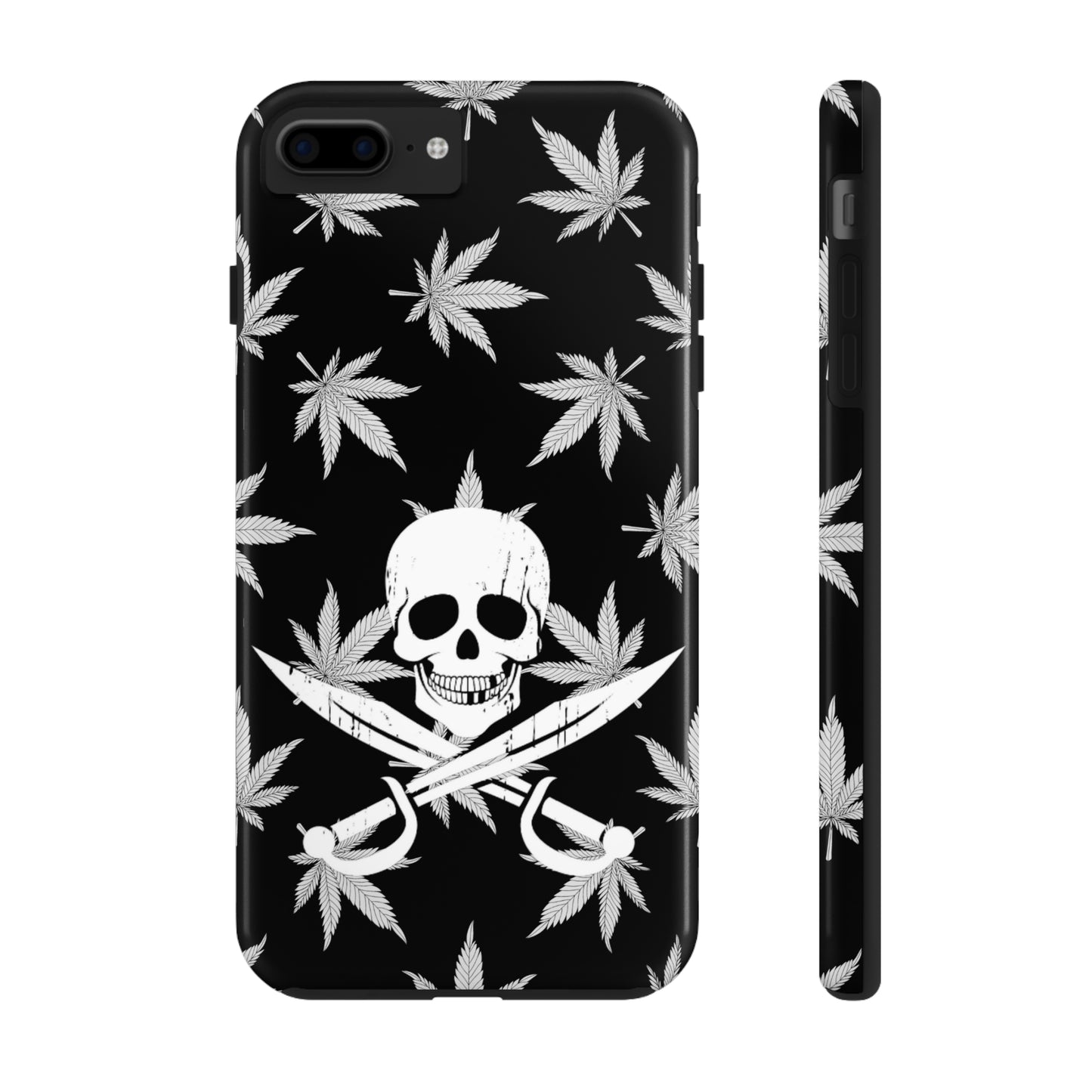 420 skull & crossbones tough phone case cannabis and jolly roger black and white weed skull phone case 420 gift for stoner pirates