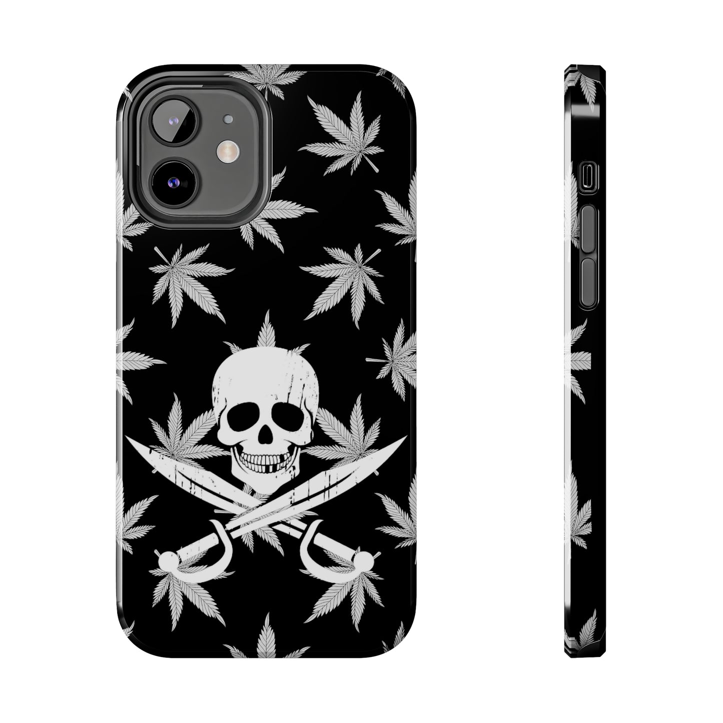 420 skull & crossbones tough phone case cannabis and jolly roger black and white weed skull phone case 420 gift for stoner pirates