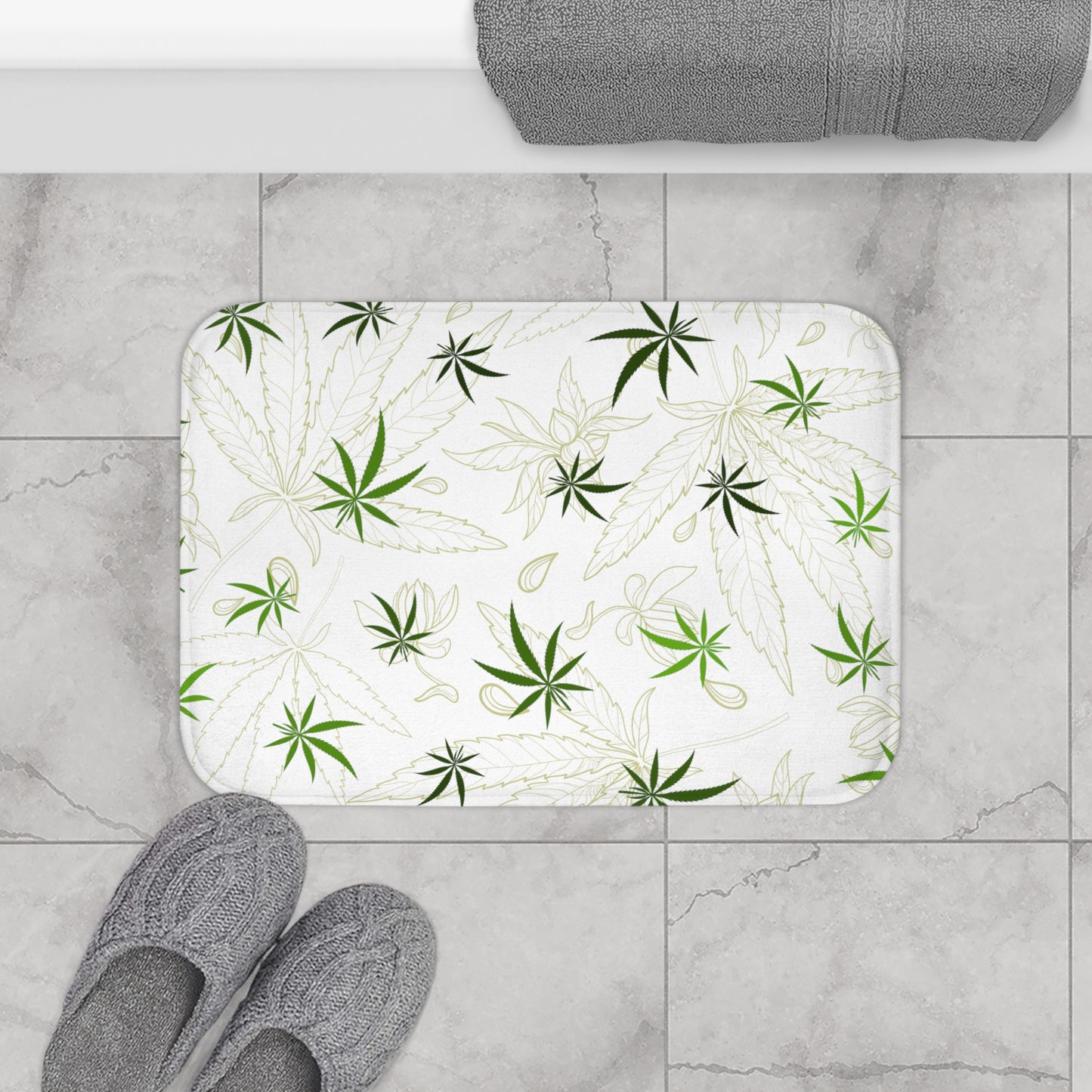 Cannabis leaf print bath mat stoner style bathroom rug hippie home 420 floor decor