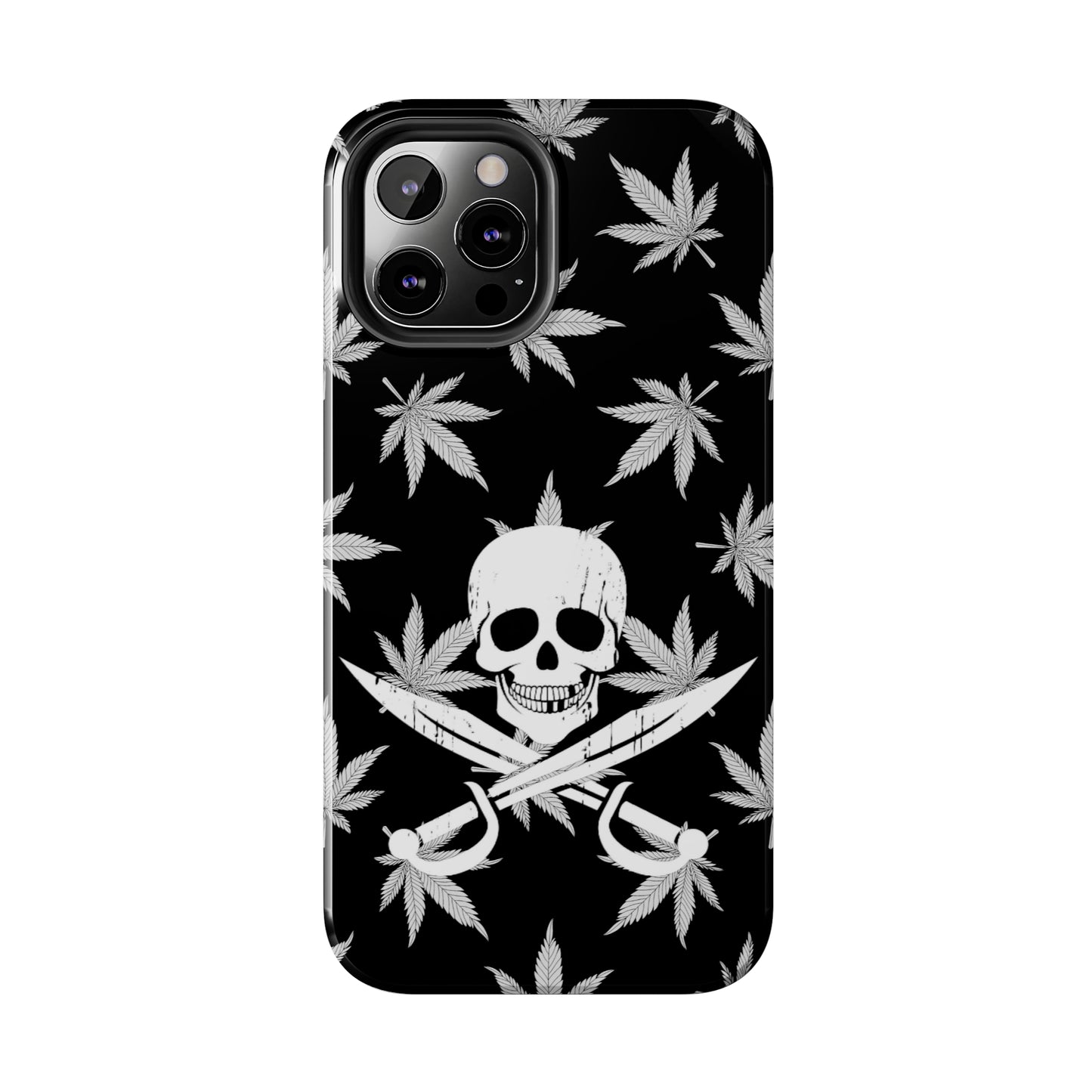 420 skull & crossbones tough phone case cannabis and jolly roger black and white weed skull phone case 420 gift for stoner pirates