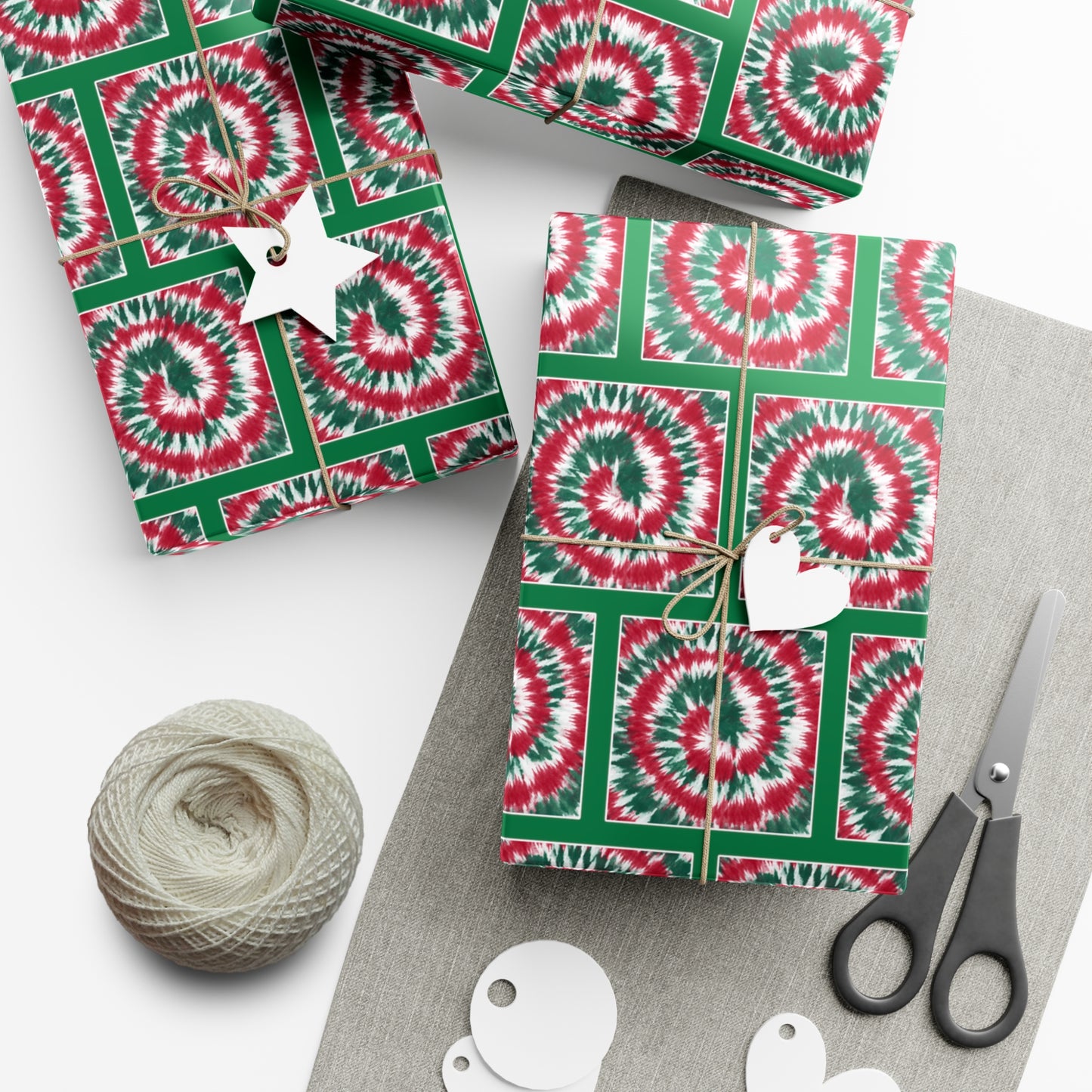 Green Psychedelic tiedye wrapping paper spiral tie dye gift wrap for hippie gifting