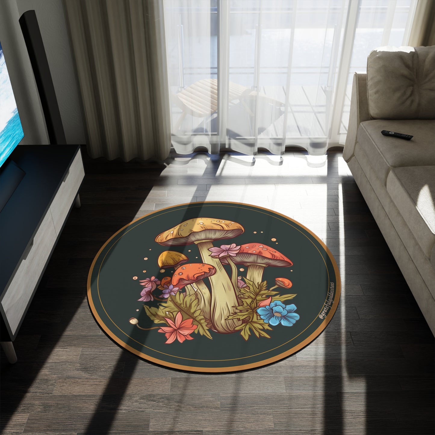 Mushroom boho botanical Round Rug