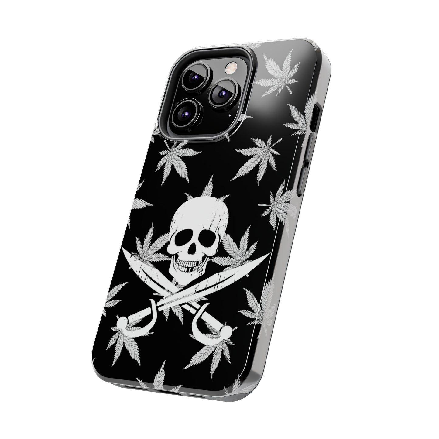 420 skull & crossbones tough phone case cannabis and jolly roger black and white weed skull phone case 420 gift for stoner pirates