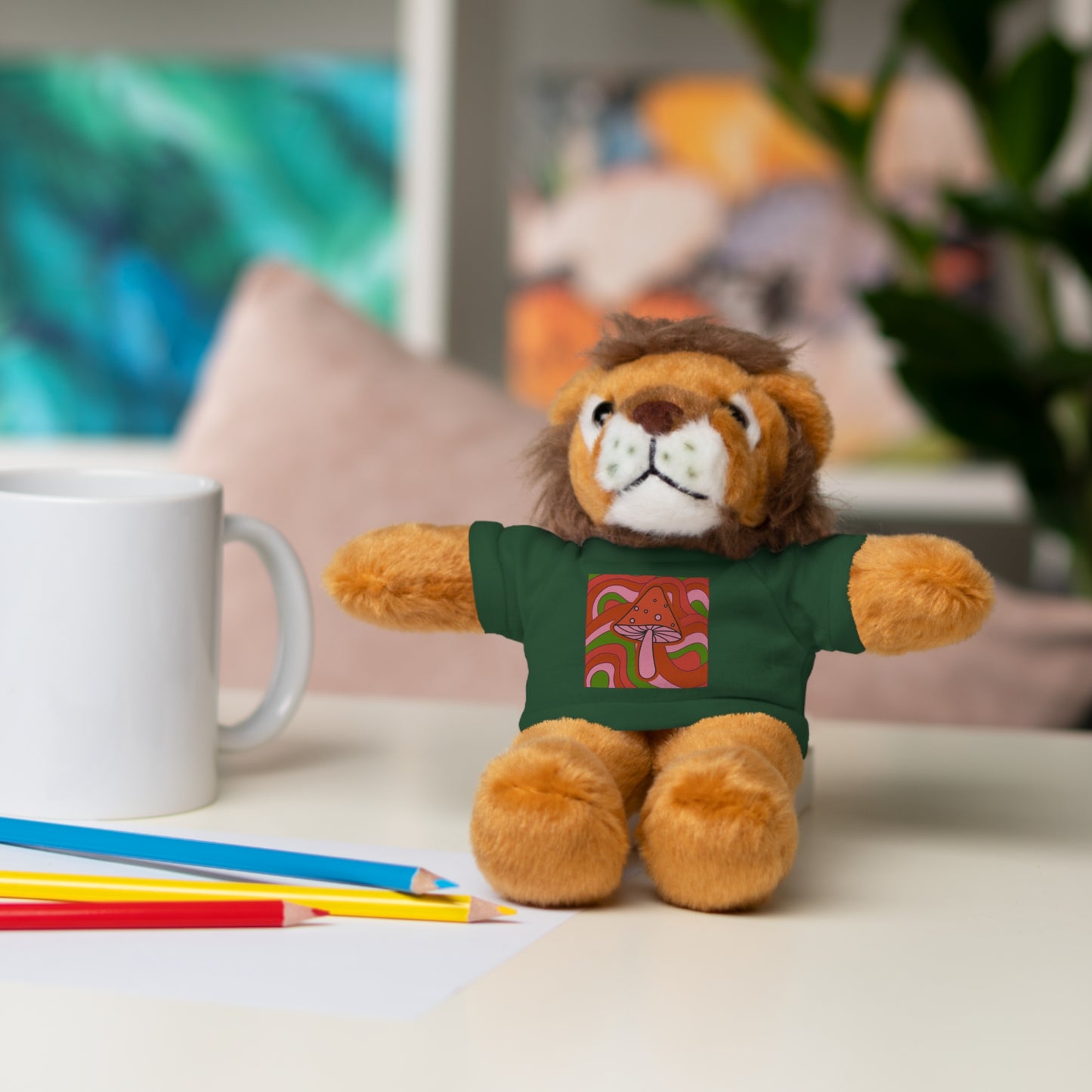 Stuffed Animals with psychedelic mushroom tshirt fun gift for fungi lovers