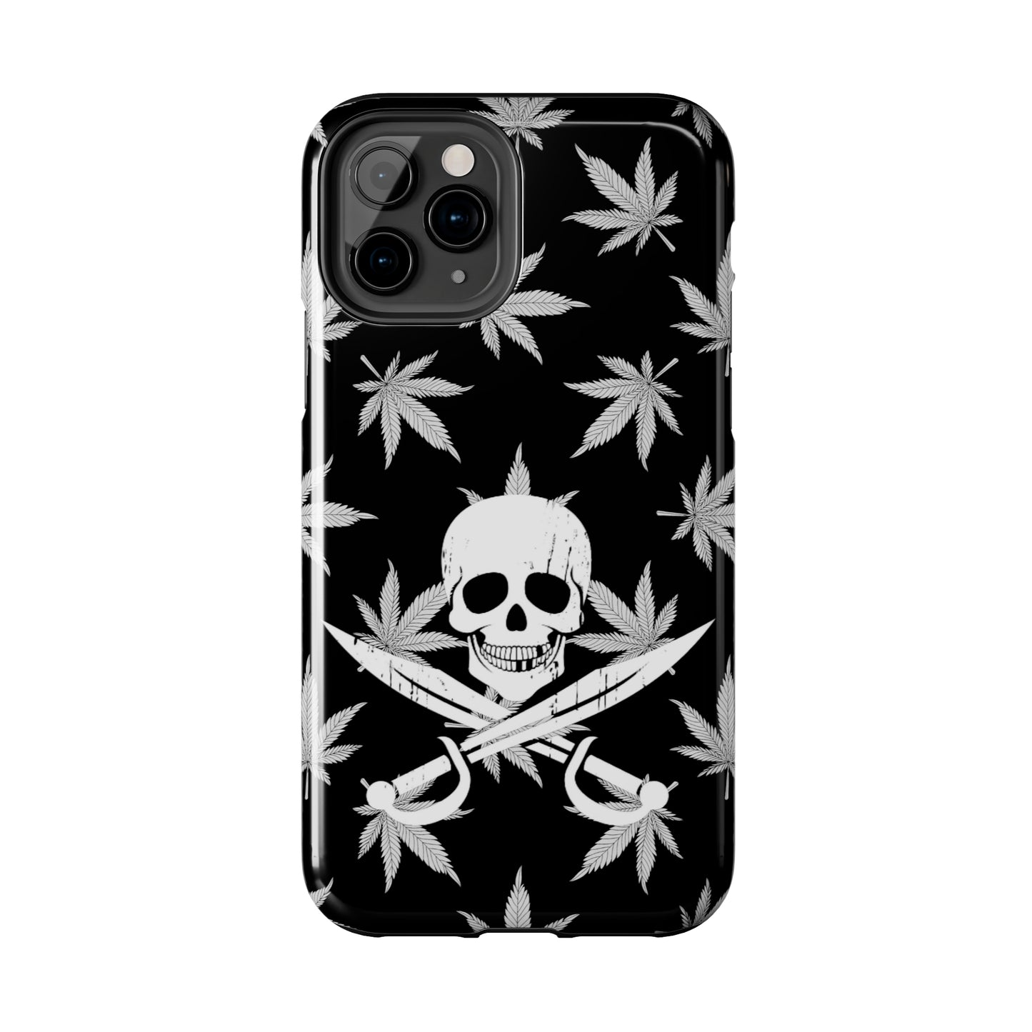 420 skull & crossbones tough phone case cannabis and jolly roger black and white weed skull phone case 420 gift for stoner pirates