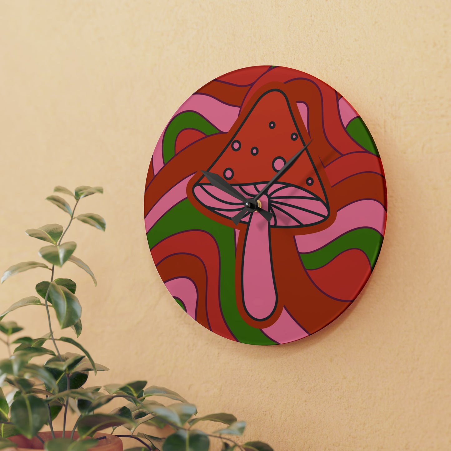 70s retro Acrylic Wall Clock psychedelic mushroom home decor