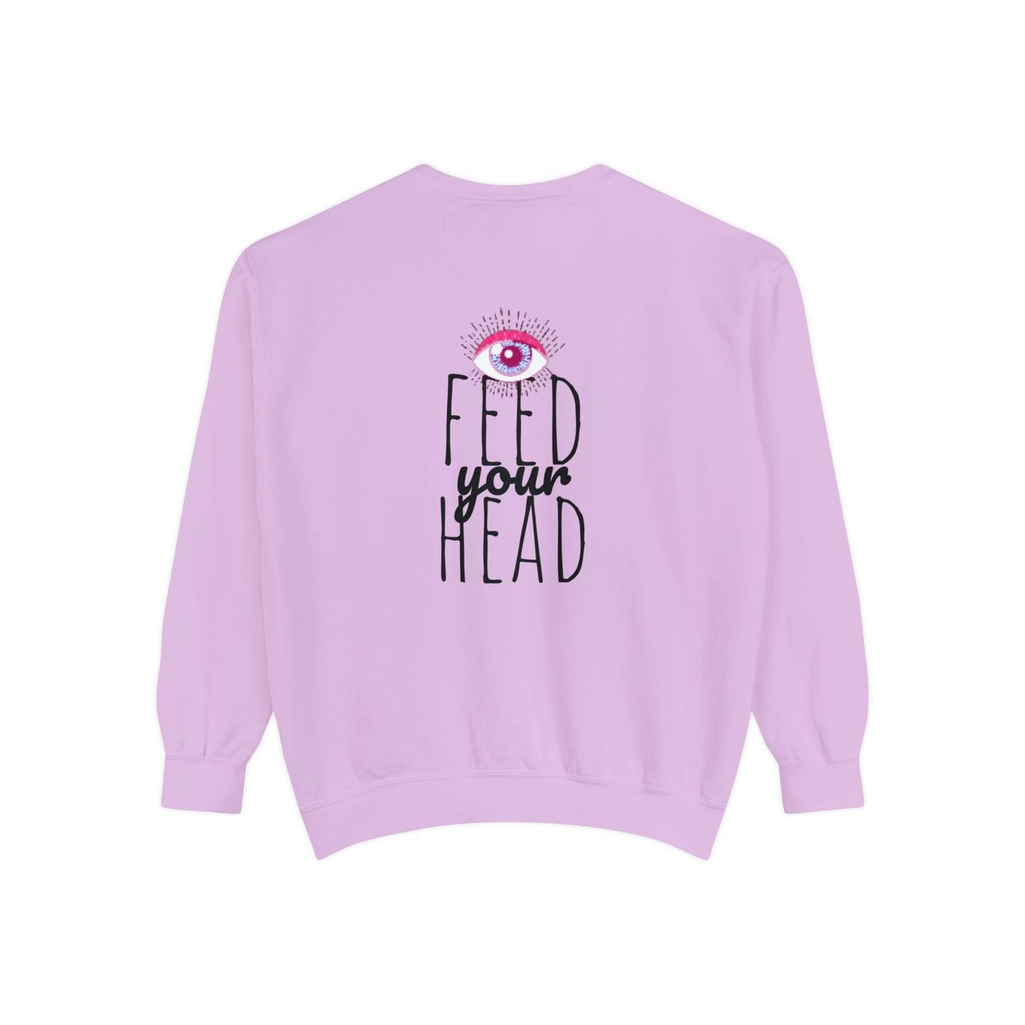 Magic mushroom psychedelic Unisex Garment-Dyed Sweatshirt cotton blend Feed your head song lyric quote on back - long sleeved trendy colors.