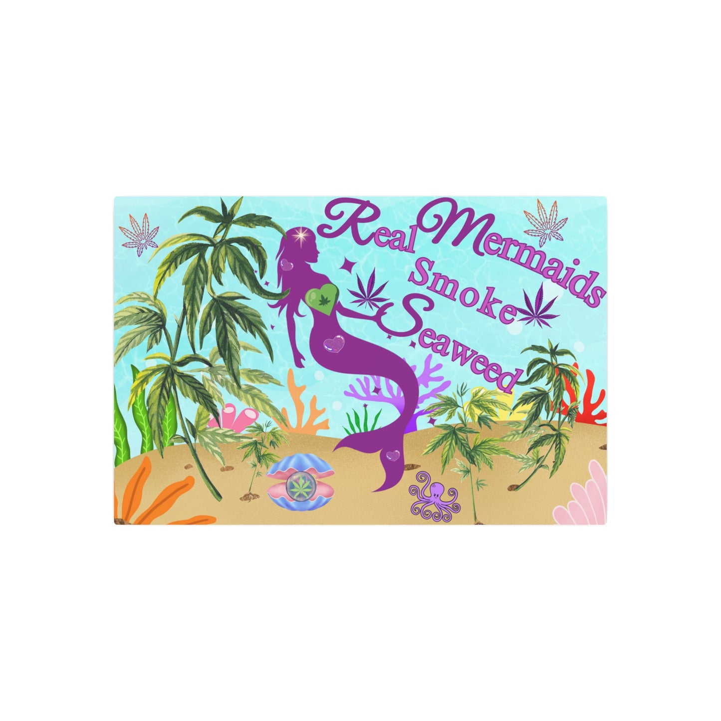 Marijuana Mermaid Metal Art Sign cannabis room decor coastal 420 style