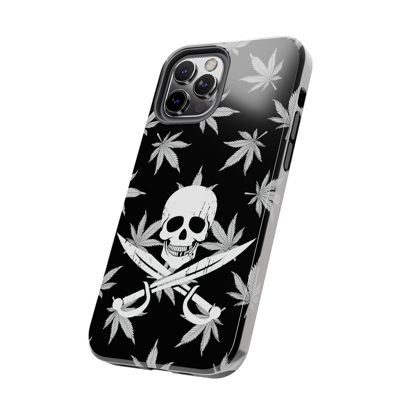 420 skull & crossbones tough phone case cannabis and jolly roger black and white weed skull phone case 420 gift for stoner pirates