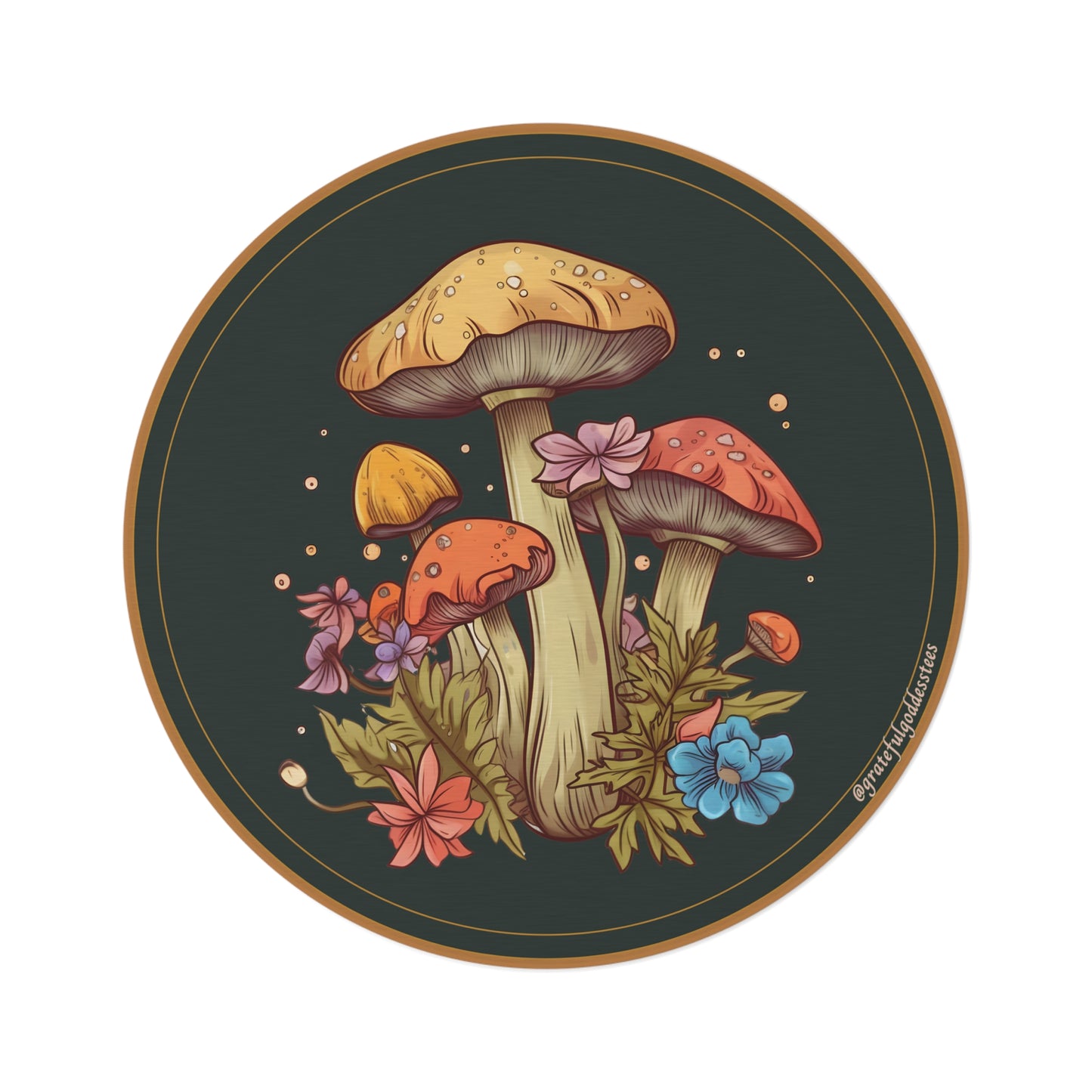 Mushroom boho botanical Round Rug