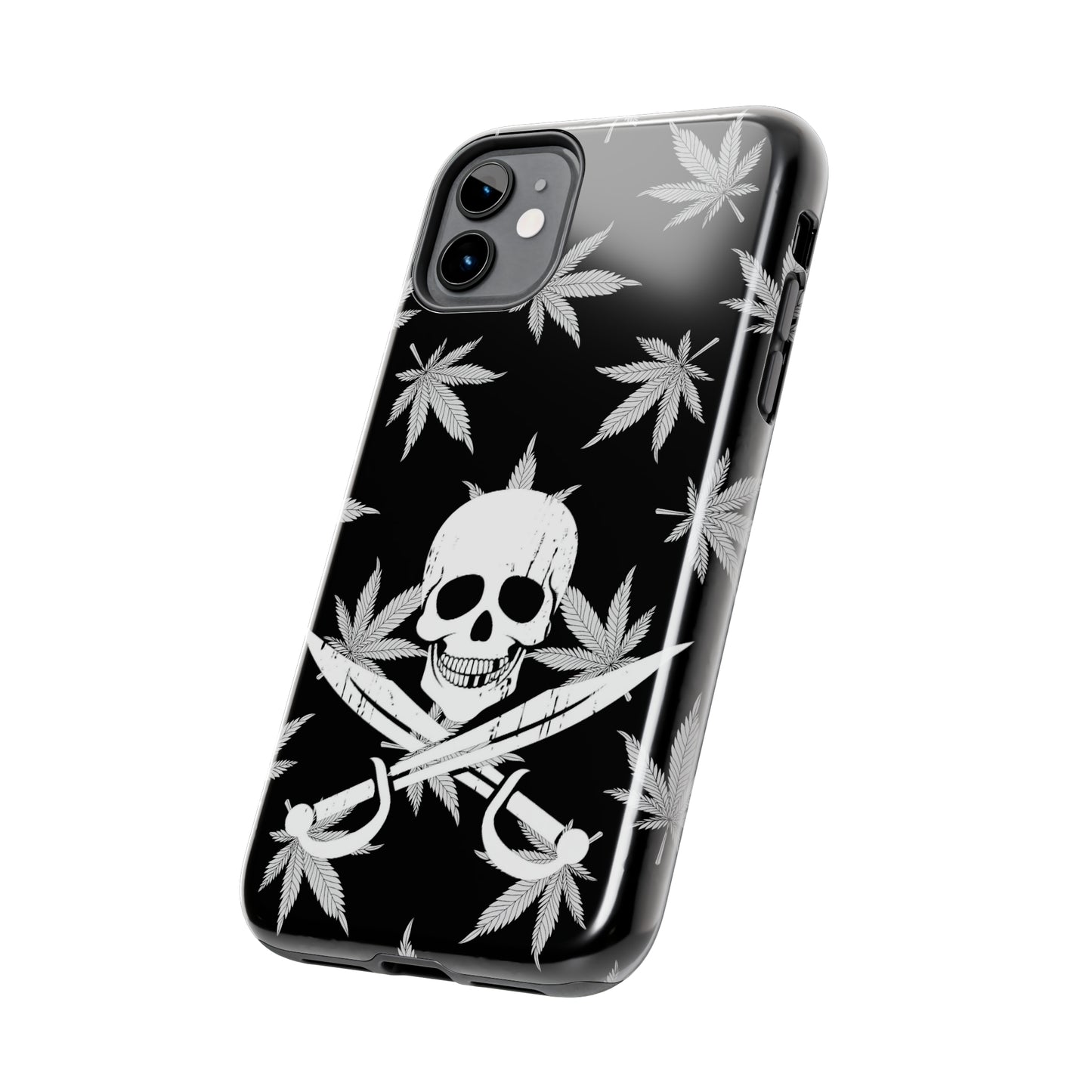 420 skull & crossbones tough phone case cannabis and jolly roger black and white weed skull phone case 420 gift for stoner pirates