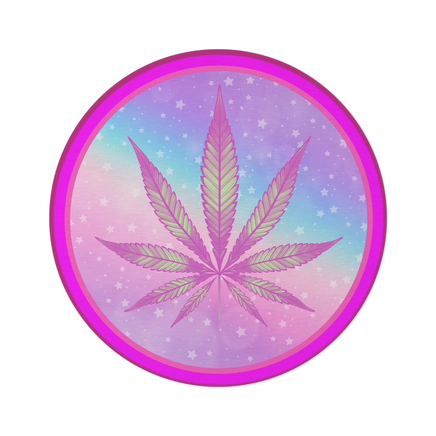Candycore decor 420 cannabis couture round rug- boho home decor - eclectic stars and cannabis pastel pink rug