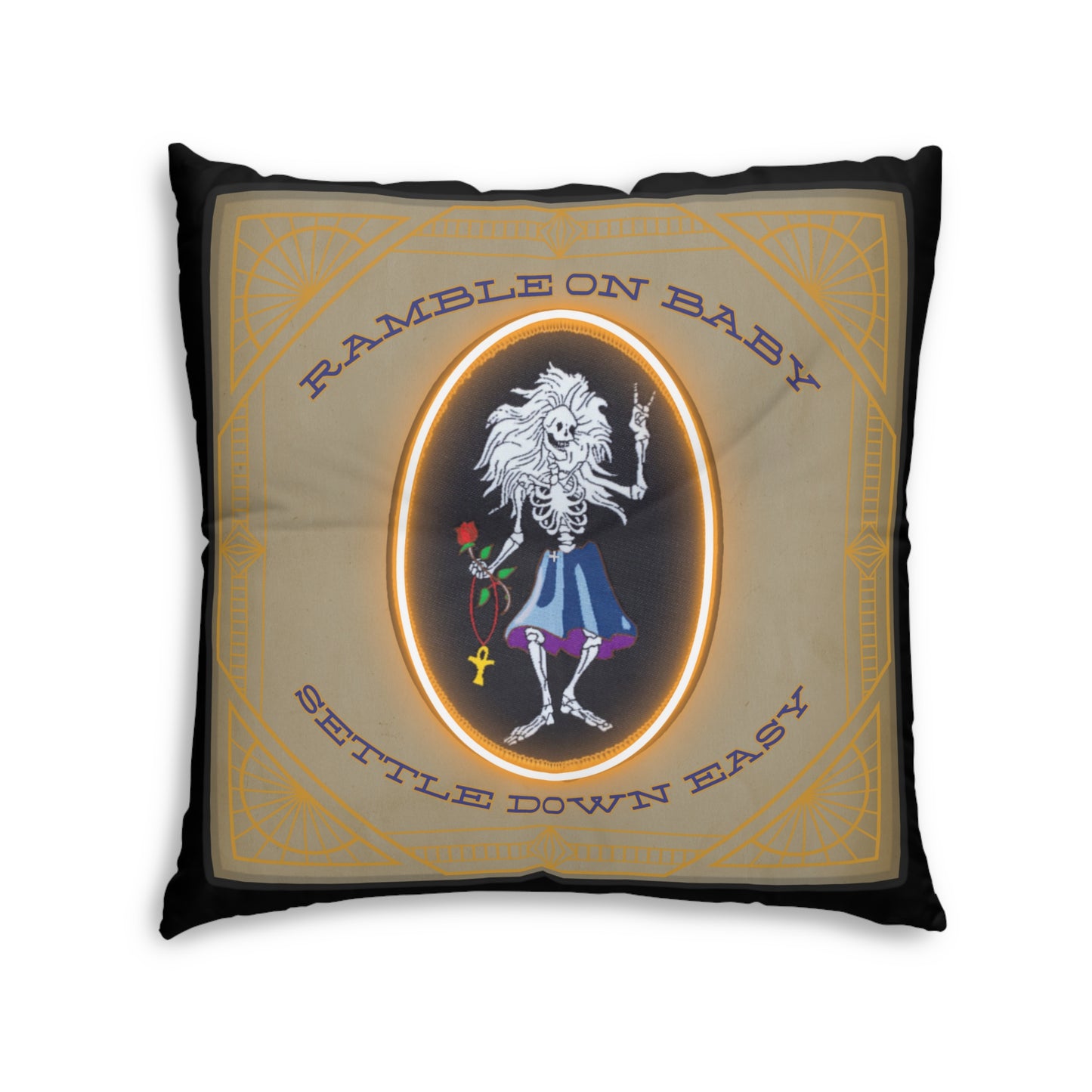Grateful Dead song lyrics Ramble on Rose Rosebud square tufted floor pillow, dead head home decor