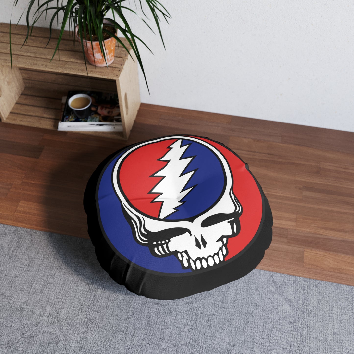Classic Grateful Dead steal your face stealie home decor tufted round floor pillow, dead head decor